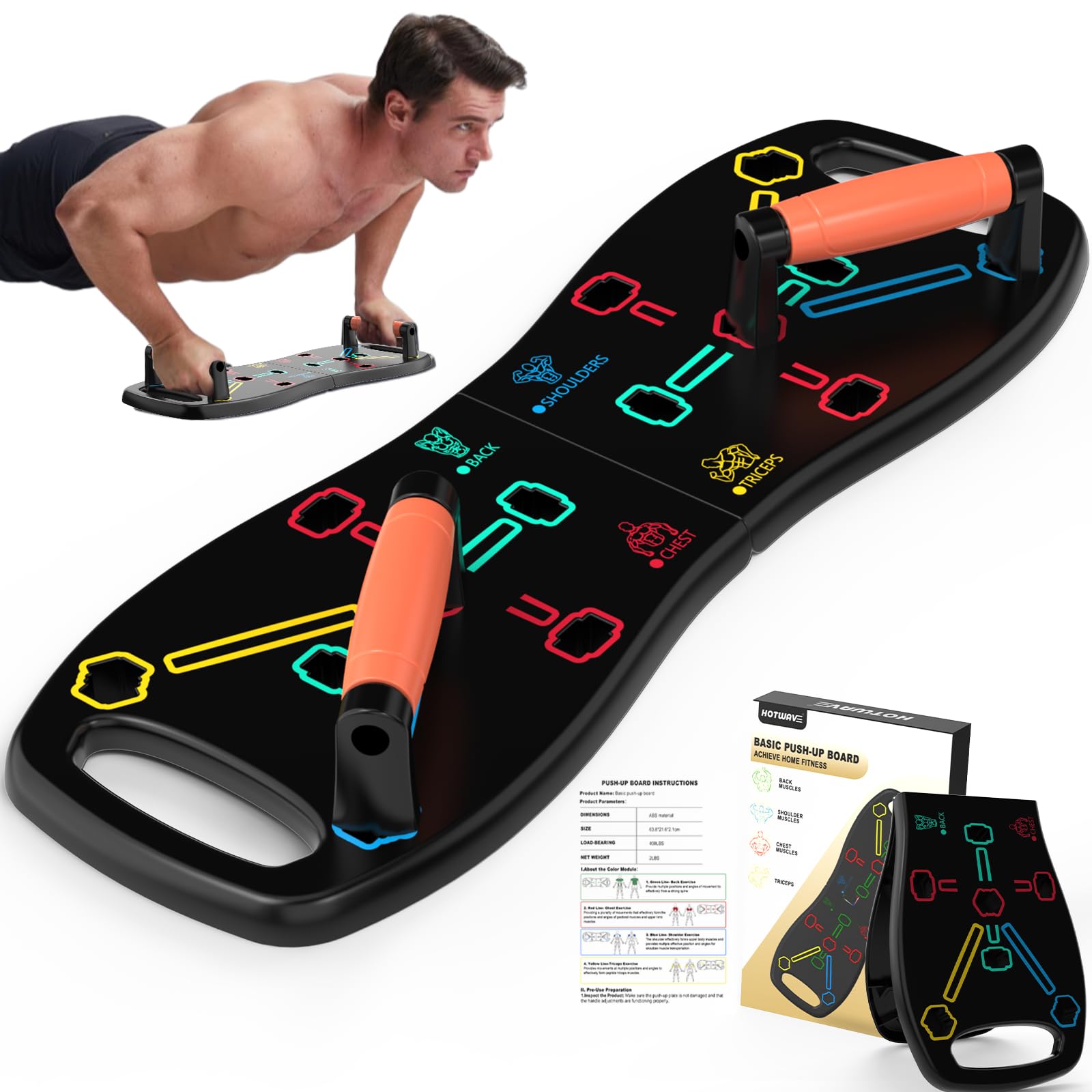 HOTWAVE Push Up Board, Portable Pushup Board for Men, Foldable Push Up Bar