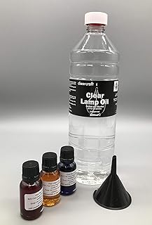 SMOKELESS AND ODOURLESS CLEAR LAMP OIL - 1 LITRE - PLUS 3 COLOUR DYE PACK FOR COLOURING LAMP OIL. with FREE funnel