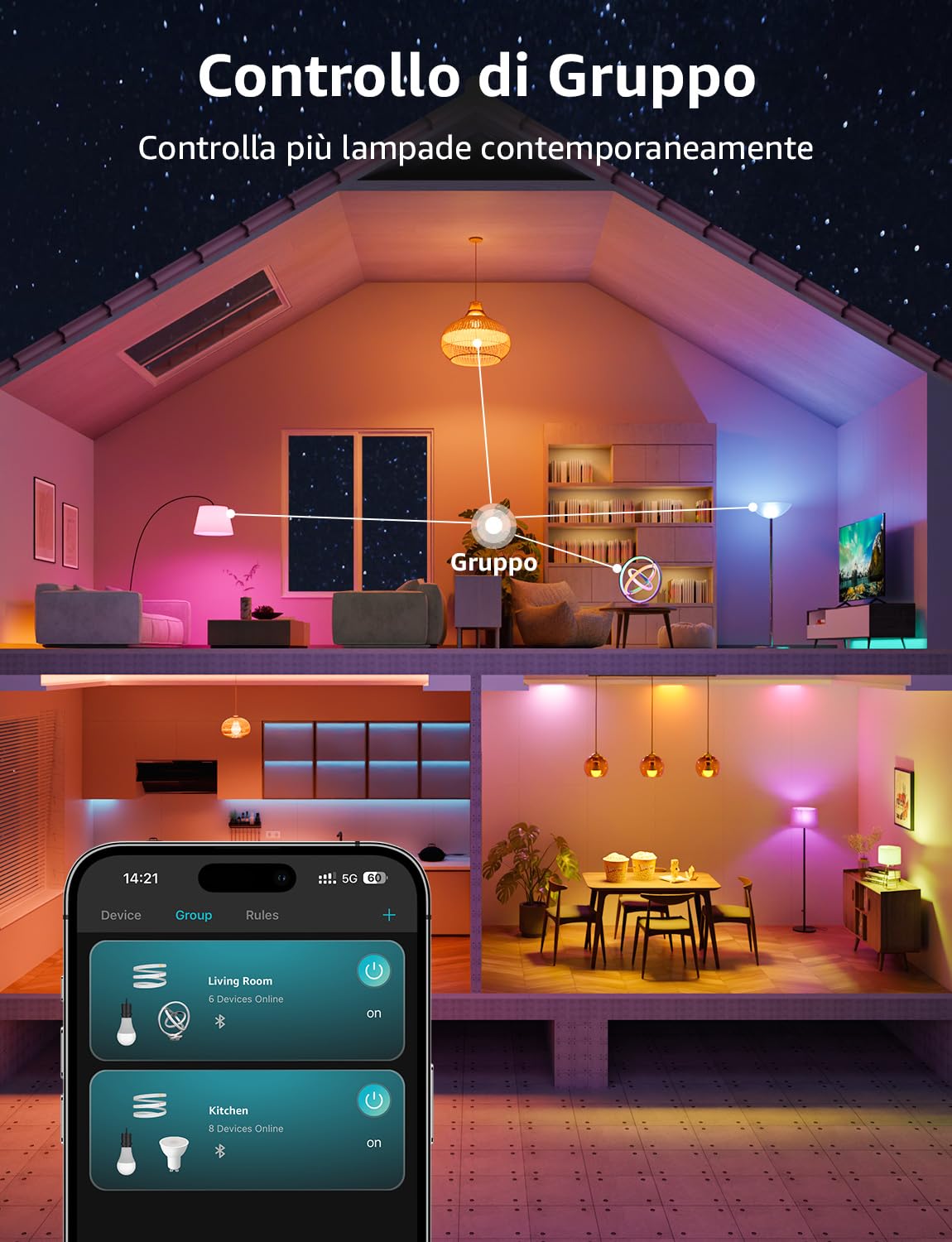 Lepro B3 AI Lampadina Smart E27, 1521LM RGB&Luce Bianca Regolabile, Progettista Illuminazione AI Personalizzato, Funziona con Alexa/Google Assistant, Connessione Wi-Fi e Bluetooth, Sync Musicale, 2pcs