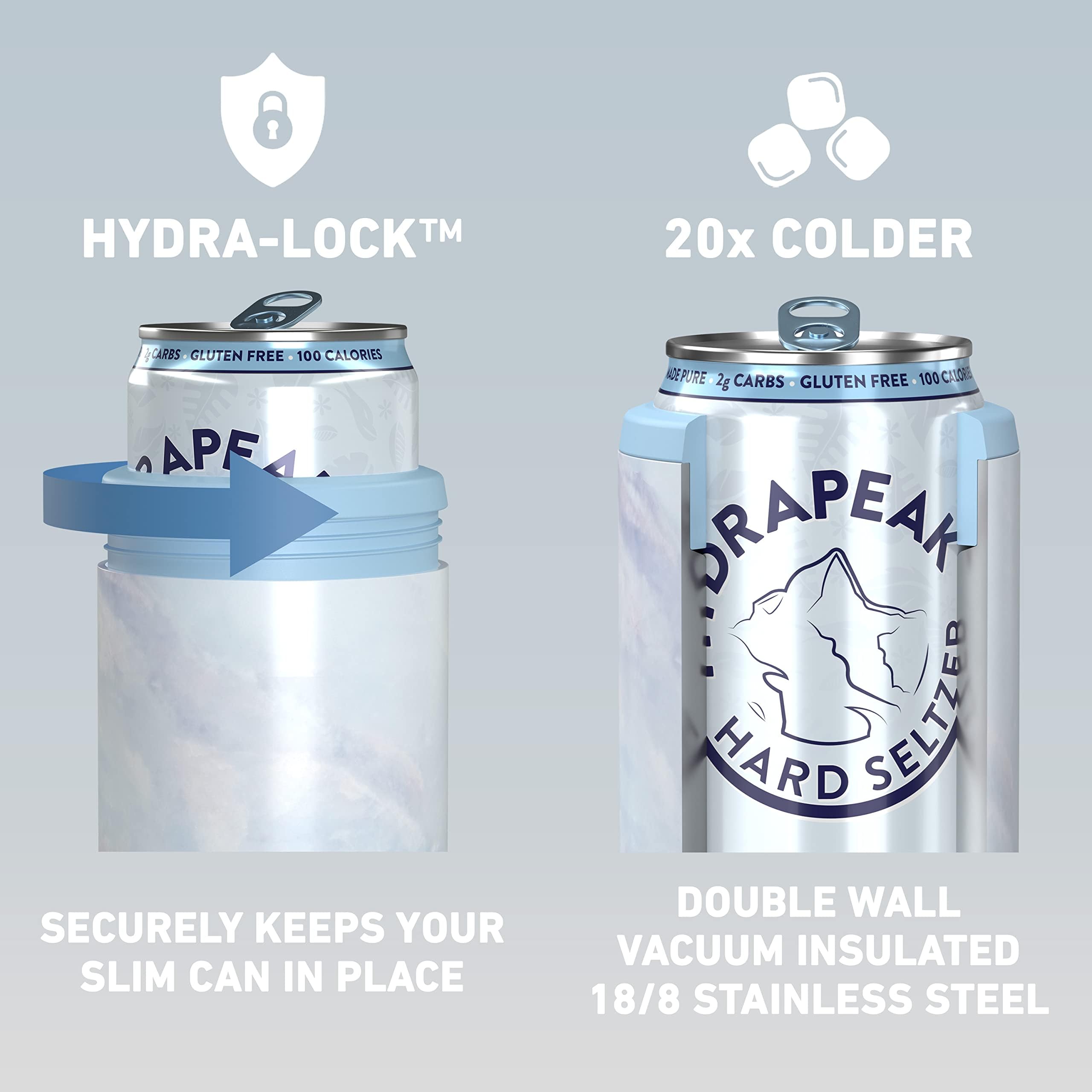 Hydrapeak Slim Can Cooler - Double Wall Insulated Skinny Can Cooler for All 12 oz. Hard Seltzer and Beer Slim Cans, Stainless Steel Can Insulator (Cloud Marble Gloss)