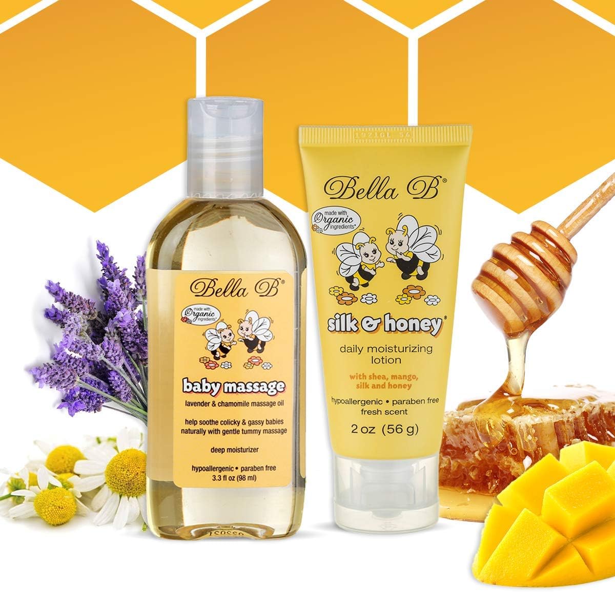Bundle Baby Massage Oil 3.3 oz & Silk & Honey Baby Lotion 2 oz - Baby Oil Organic - Organic Baby Oil - Natural Baby Lotion - Organic Baby Lotion - Organic Baby Products - Organic Baby Bath
