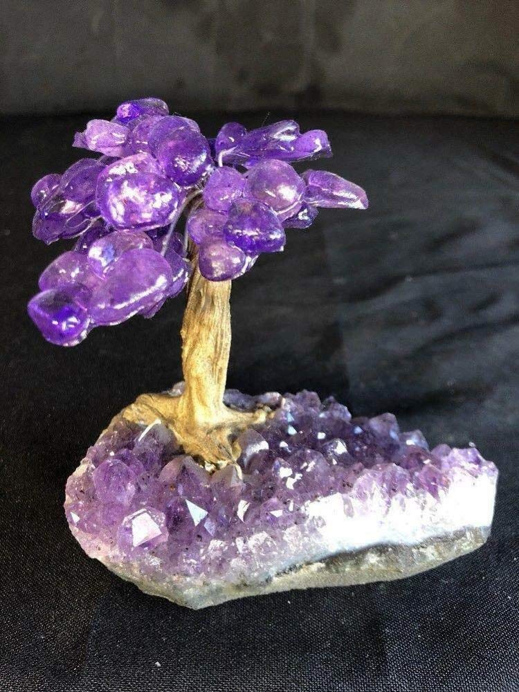 Magic Mineral Stones 5“ Tree Amethyst Crystal Quartz in Amethyst Base Tree of Life