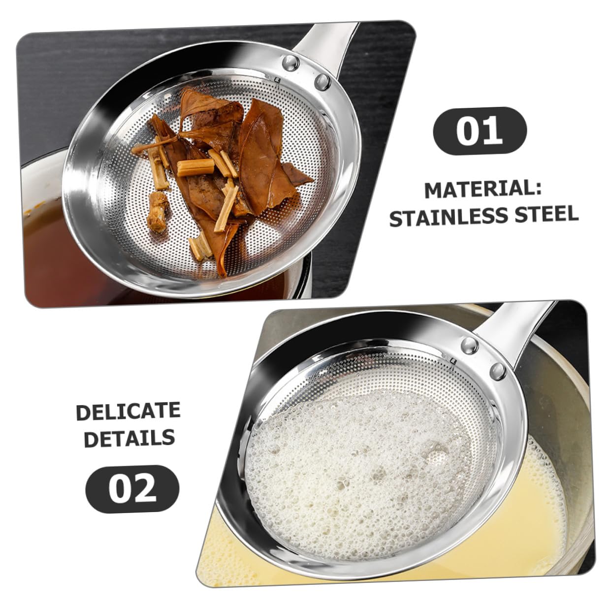 VALICLUD 3 pezzi Colini in Acciaio Inossidabile con Rete Fine per Cucina e Pasticceria Filtri Resistenti ad Alta Temperatura per Zuppe Olio e Farina Scolapasta Multiuso per Uso Domestico