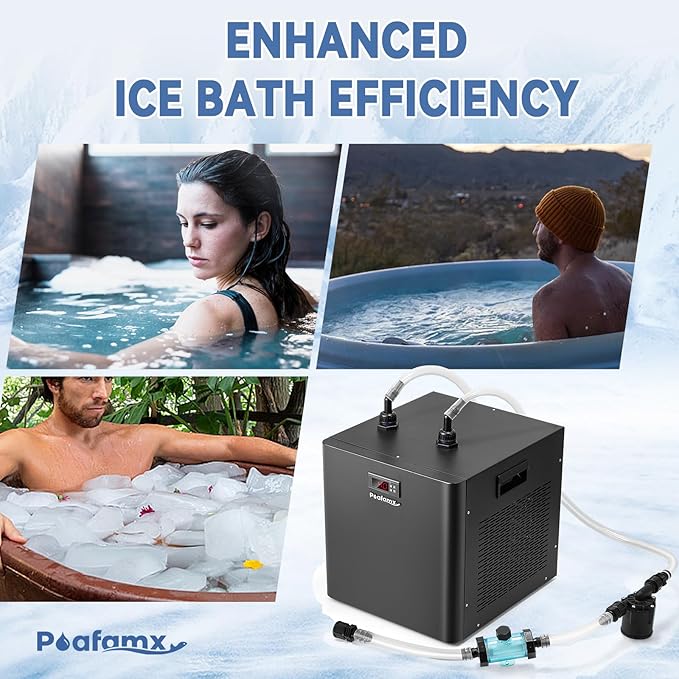 Poafamx 1/2HP Water Chiller for Cold Plunge, Ice Bath Chiller Kit with Filter, Hose, Water Pump, 132Gal Water Cooler System for Cold Tub, Quiet Cold Plunge Chiller for Athletes