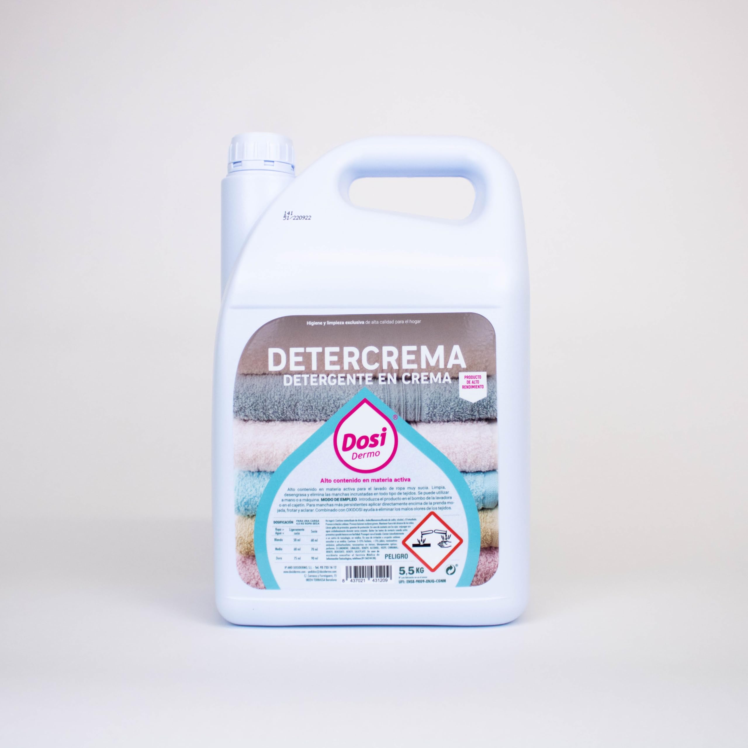 Detergente en Crema Detercrema 5,5 KG Profesional | 110 Lavados | Desengrasante Potente para Ropa Blanca y de Color | Lavado a Mano y Máquina | No Destiñe ni Encoge