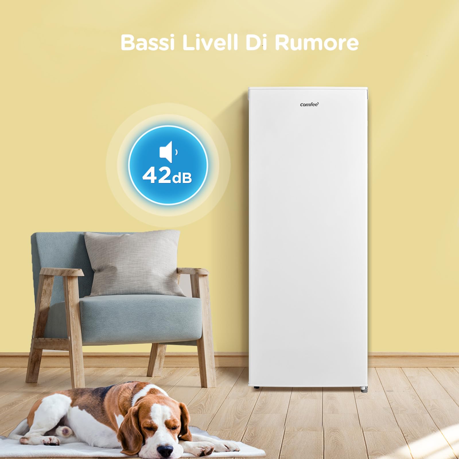 COMFEE' RCU160WH2(E) 160L Congelatore monoporta verticale e 5 Cassetti, 4 Stelle, -24° Gradi, Controllo Della Temperatura, Compressore GMCC di Alta Qualità, Cerniere Della Porta Sostituibili, Bianco