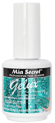 Mia Secret Gelux Esmalte de uñas de gel Soak-off color Aqua Glitter - Esmaltes para uñas en gel de larga duración para lampara uv - Esmalte en gel