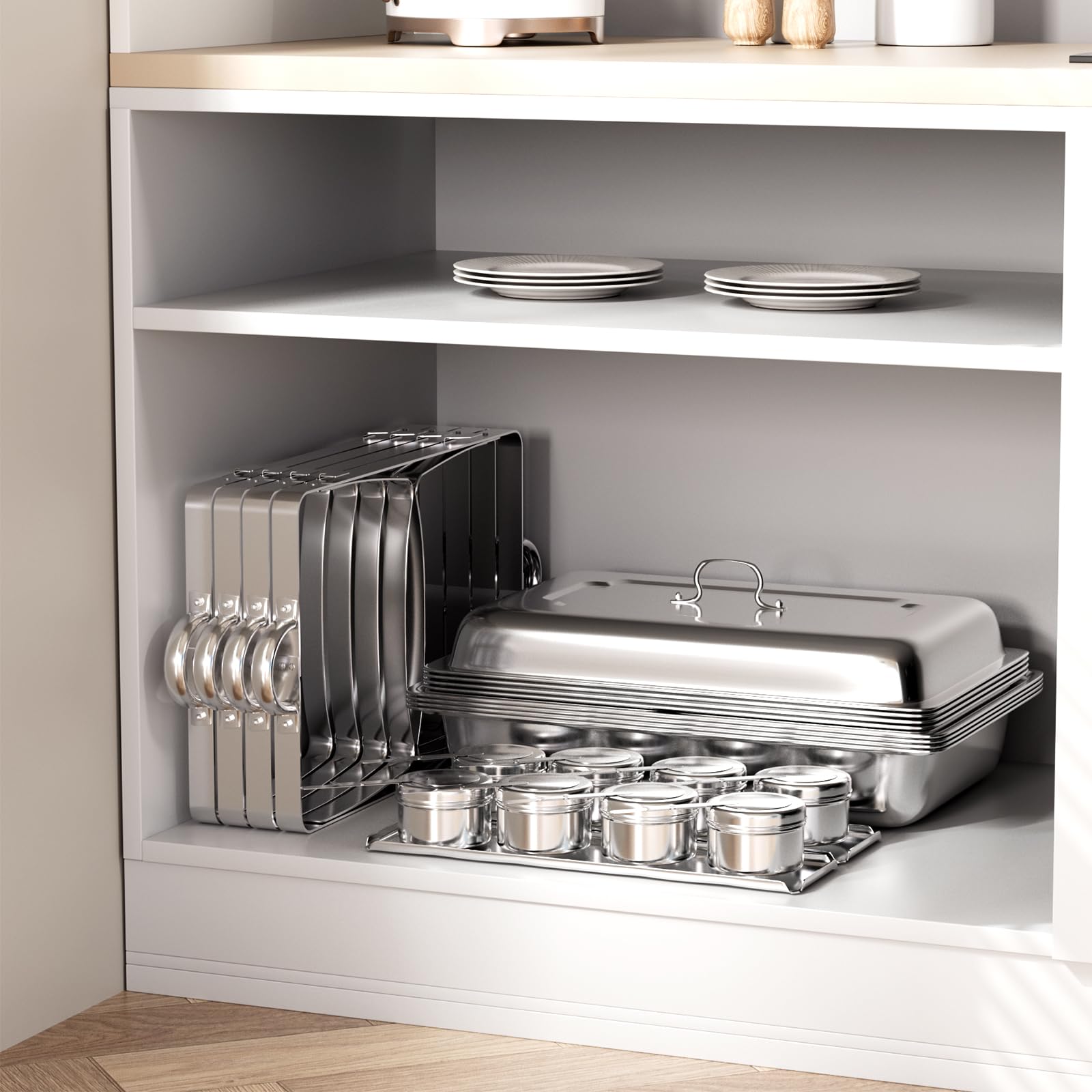 TLGREEN 2 Pezzi Set Buffet Scaldavivande 2X9L, 4 Contenitori GN 1/2, Chafing Dish Buffet in Acciaio Inox, Piastra Scaldavivande per Catering, Matrimoni, cene, Buffet, Feste di Natale e Scuole.