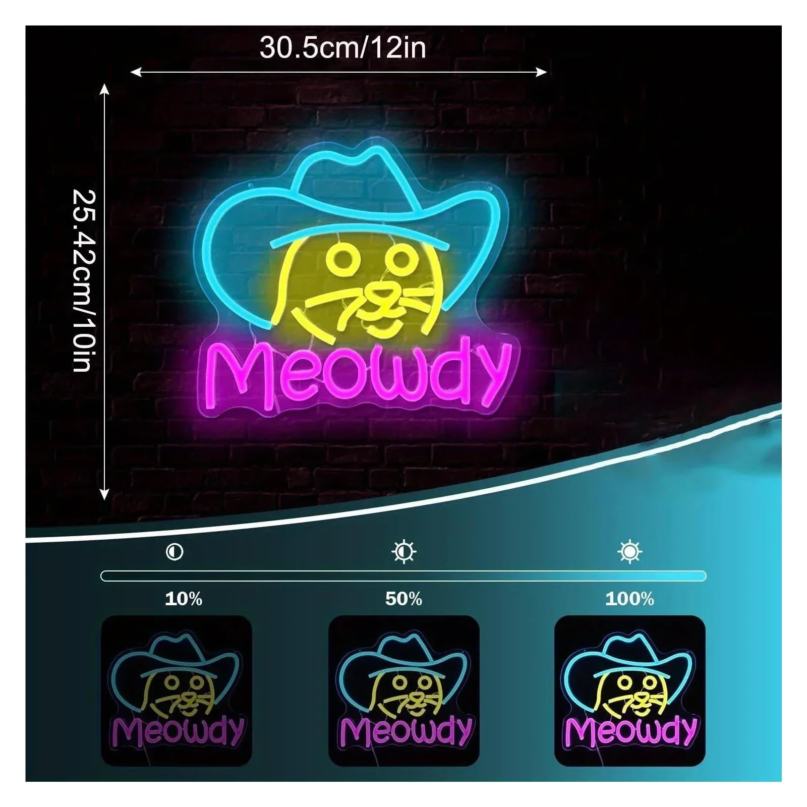Insegna al Neon Insegna Al Neon Meowdy Cowboy Cowboy Cat LED Dimmerabile Per Cameretta Dei Bambini In Stile Western Decorazione Per Feste A Tema Country 30.5cmx25.5cm