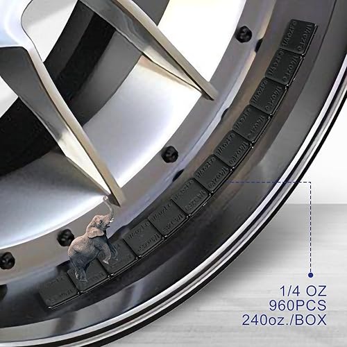 Miniatura 7 de Pesos adhesivos de rueda de 1/4 onzas, 144 unidades, 36 onzas/caja, 0.25 onzas de perfil bajo fácil de pelar, pesos negros para neumáticos