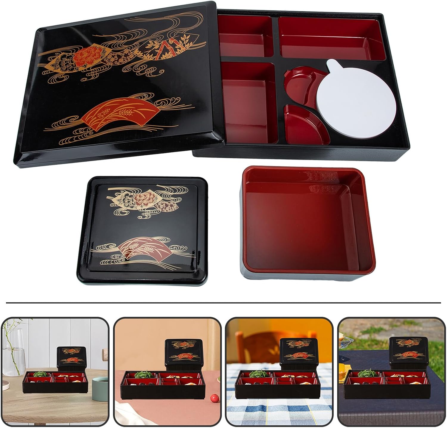 Portable Abs Bento Boxes with Compartments, Heat Resistant Sushi and Eel Storage Containers, Food Prep Meal Containers for Restaurant and Travel – 2 Sets (31x24.8cm 15.4x13x7cm)