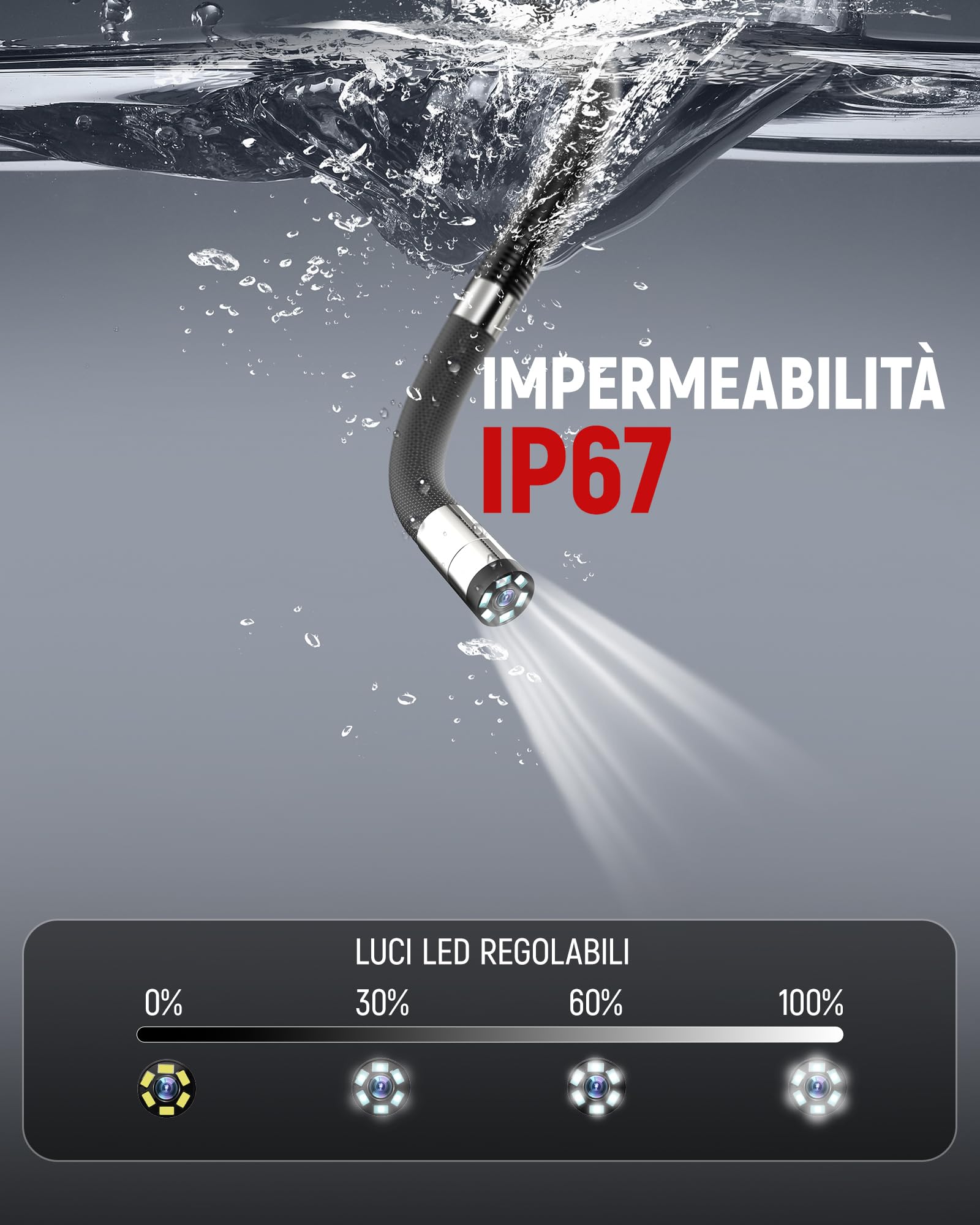 KAIWEETS Endoscopica con Luce, Telecamera 2-Vie Articolata 210° (6,5 mm) con Controllo a Rotella, Display IPS 1080P, Cavo Semirigido 1,6 m, IP67 Impermeabile, per Auto, Idraulica e Industria