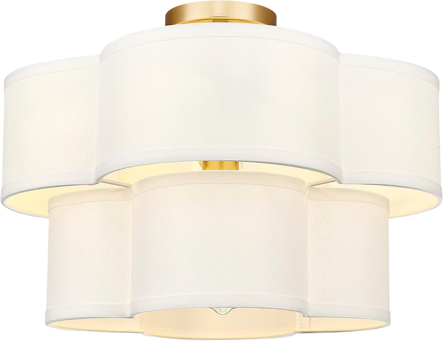 Gold Semi Flush Mount Ceiling Light, 5-Light 18" Ceiling Light Fixtures with Double Fabric Drum Shade in Quatrefoil Shape, Light Fixtures Ceiling Mount for Nursery Bedroom, AD-22007-5SF-GD Gold, Fabric Shade 18", Double Shade