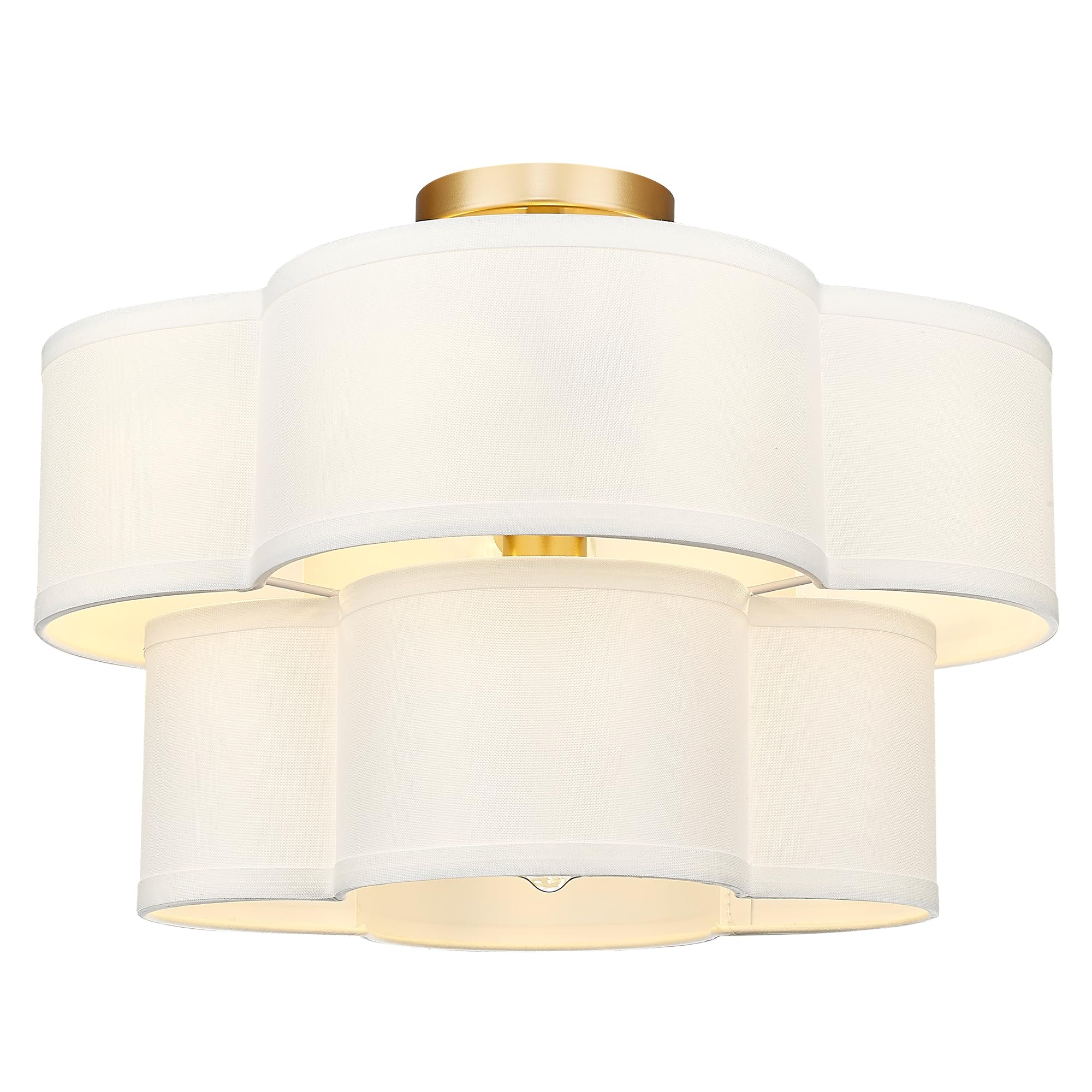 18" Gold Semi Flush Mount Ceiling Lights, Double Fabric Drum Shade