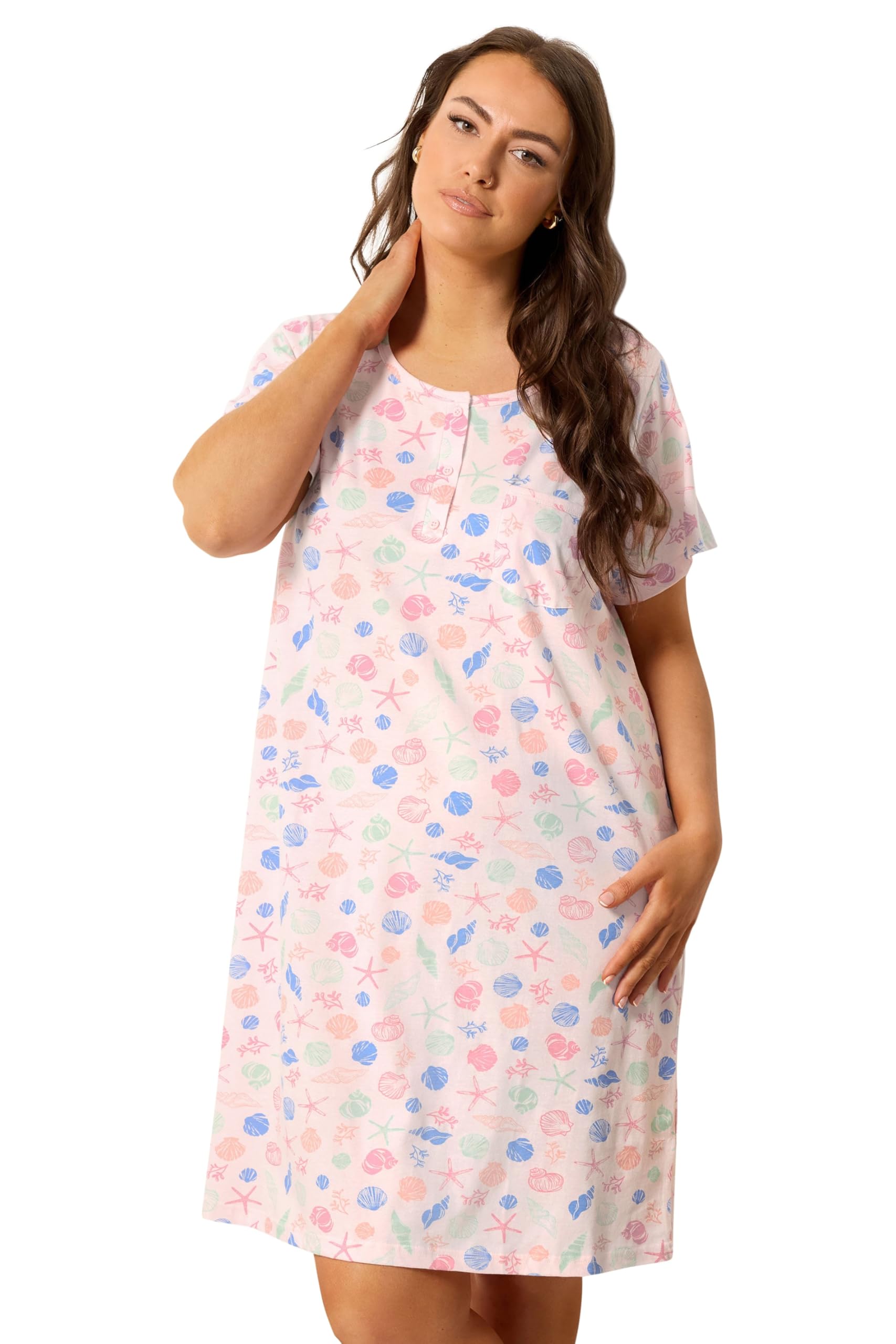 Yours Women's Shell Placket Nightdress in Light Pink | Size: 26-28