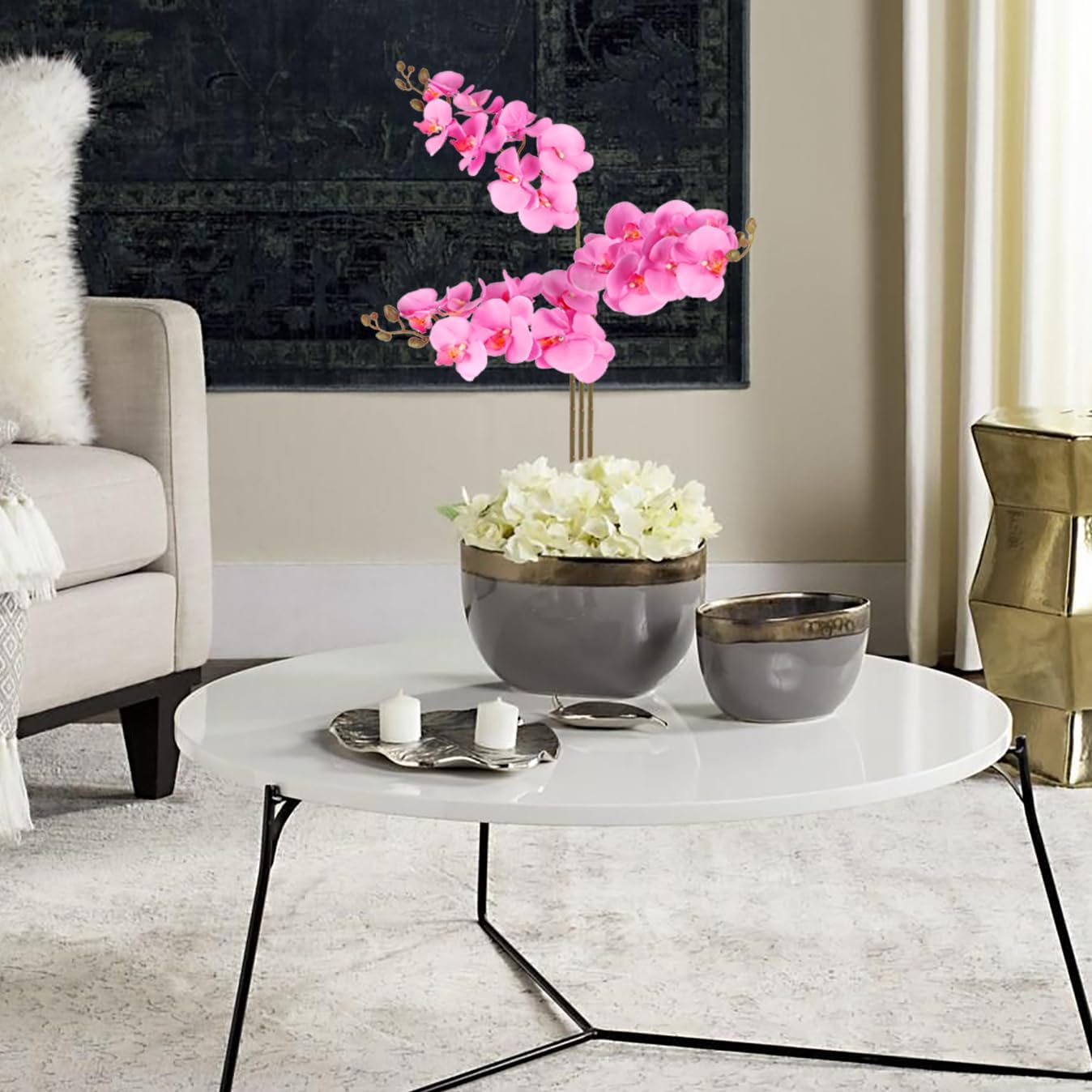 38 Inch 6 PCS Orchids Artificial Flowers Pink Fake Orchids Velvet Silk Orchids Faux Orchid Flowers Long Stem Artificial Flowers for Tall Vase for Home Wedding Decoration(Light Pink)
