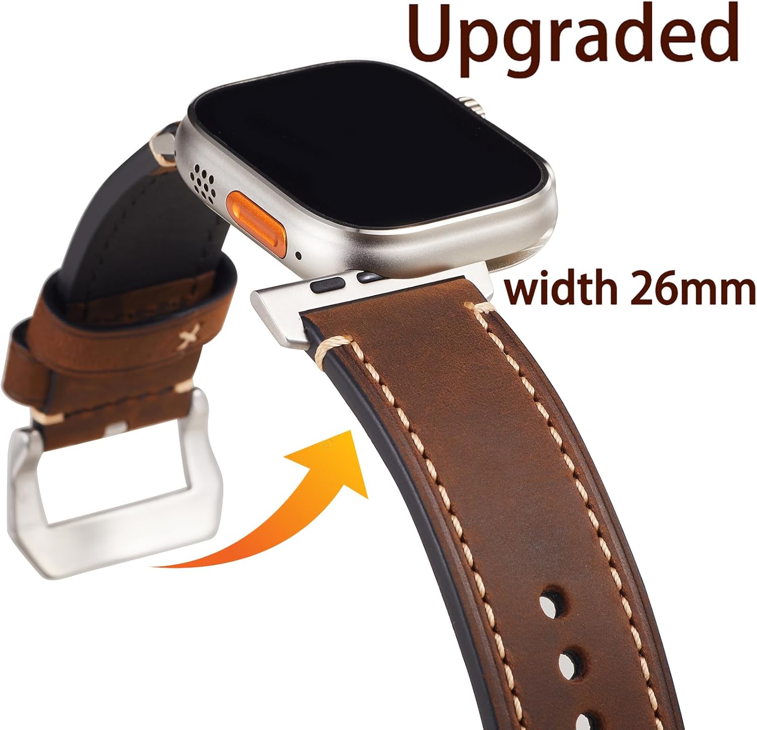 Gitalian Leather Band Compatible with Apple Watch Ultra 3/2/1 Band 49mm 46mm 45mm 44mm 42mm for Men, chubby cable Genuine Leather robust and Wide Strap for iWatch, Series10 9 8 7 6 Retro Brown - Image 2