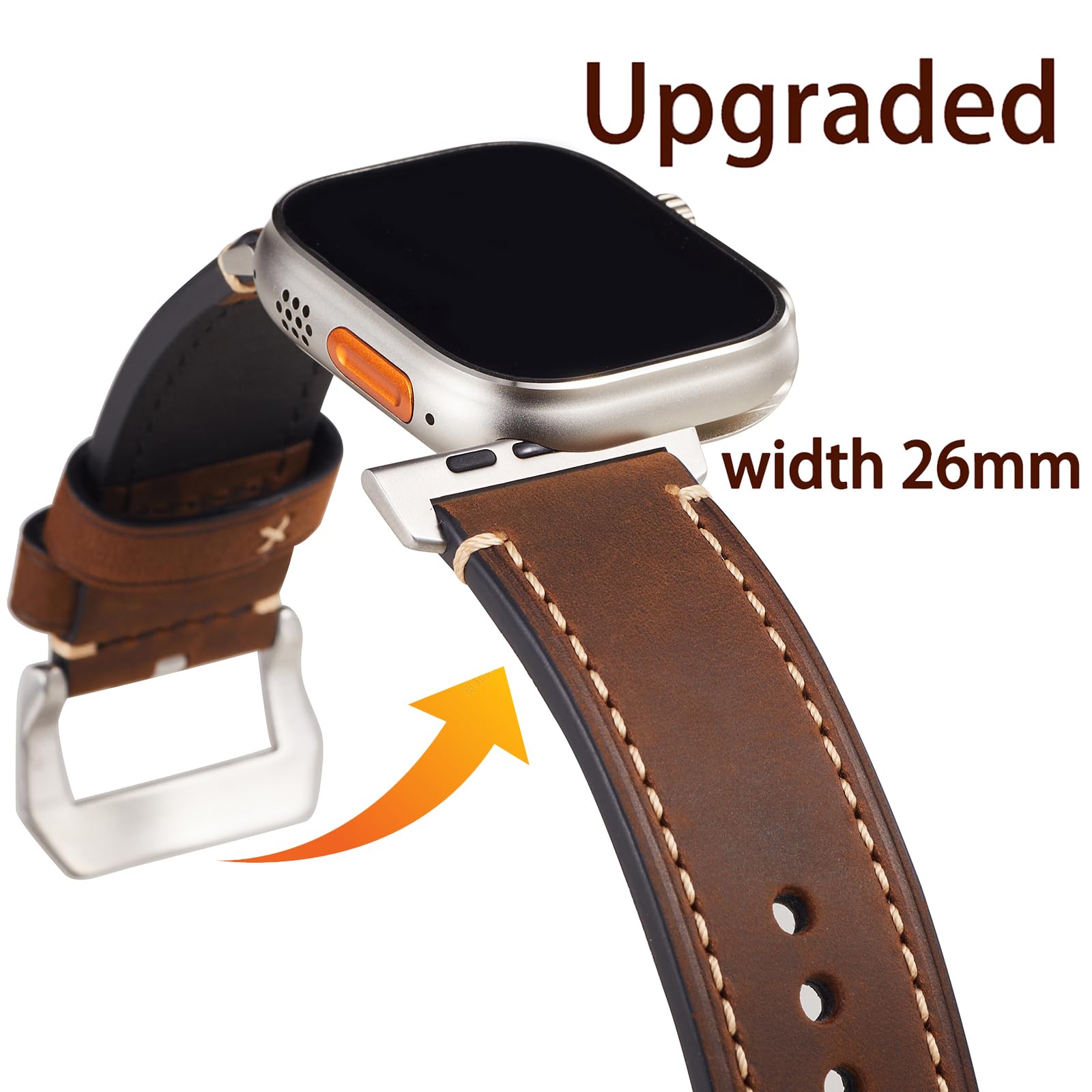 Gitalian Leather Band Compatible with Apple Watch Ultra 2/1 Band 49mm 45mm 44mm 42mm for Men, chubby cable Genuine Leather robust and Wide Band Strap for iWatch, Series 9 SE 8 7 6 5 4 Retro Brown