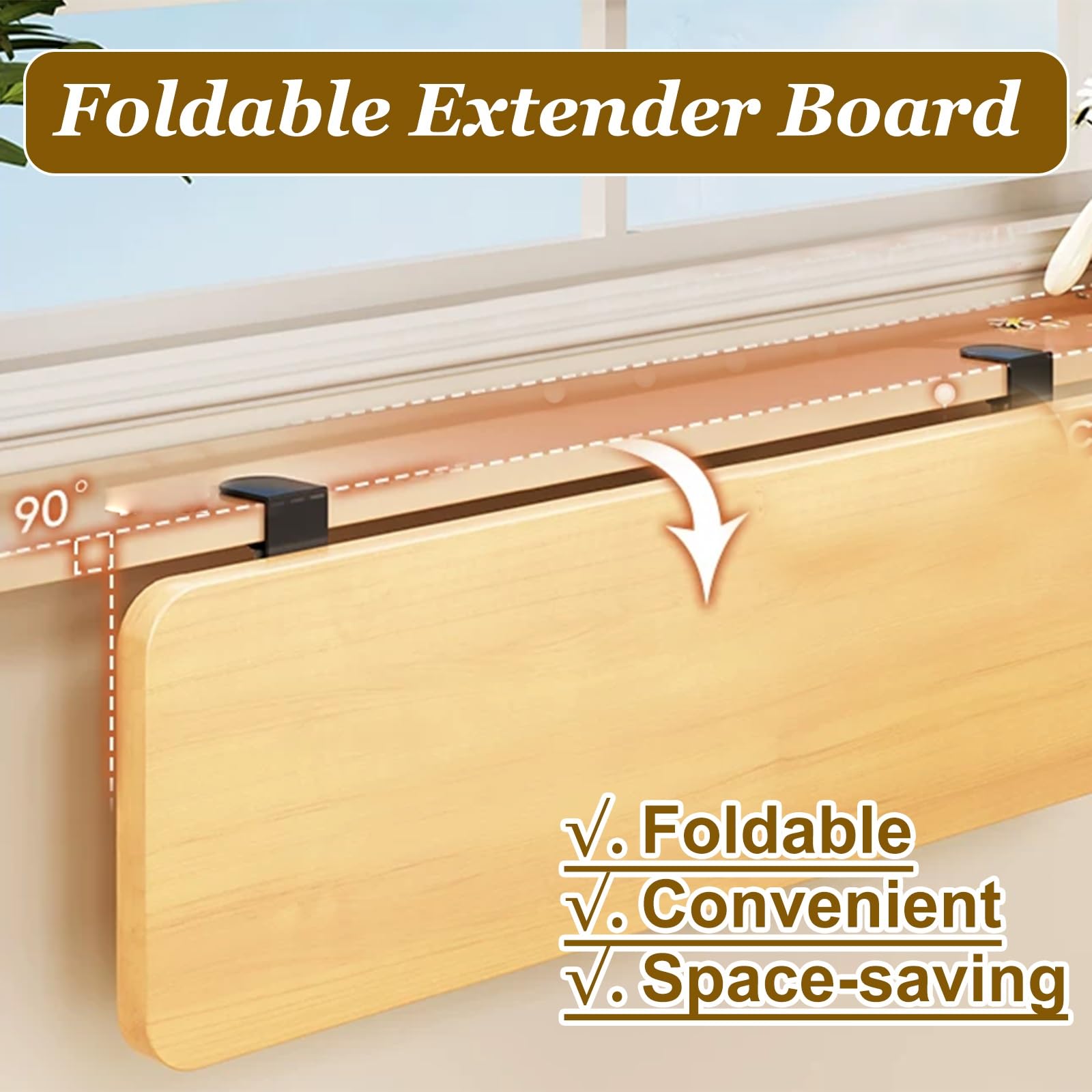 Rallonge de Rebord de fenêtre Extension De Rebord De Fenêtre Large (20-25 Cm) À Fixation par Pince – Bois Naturel Ou Noyer – Installation sans Perçage(Natural Wood,47x10in/120x25cm)