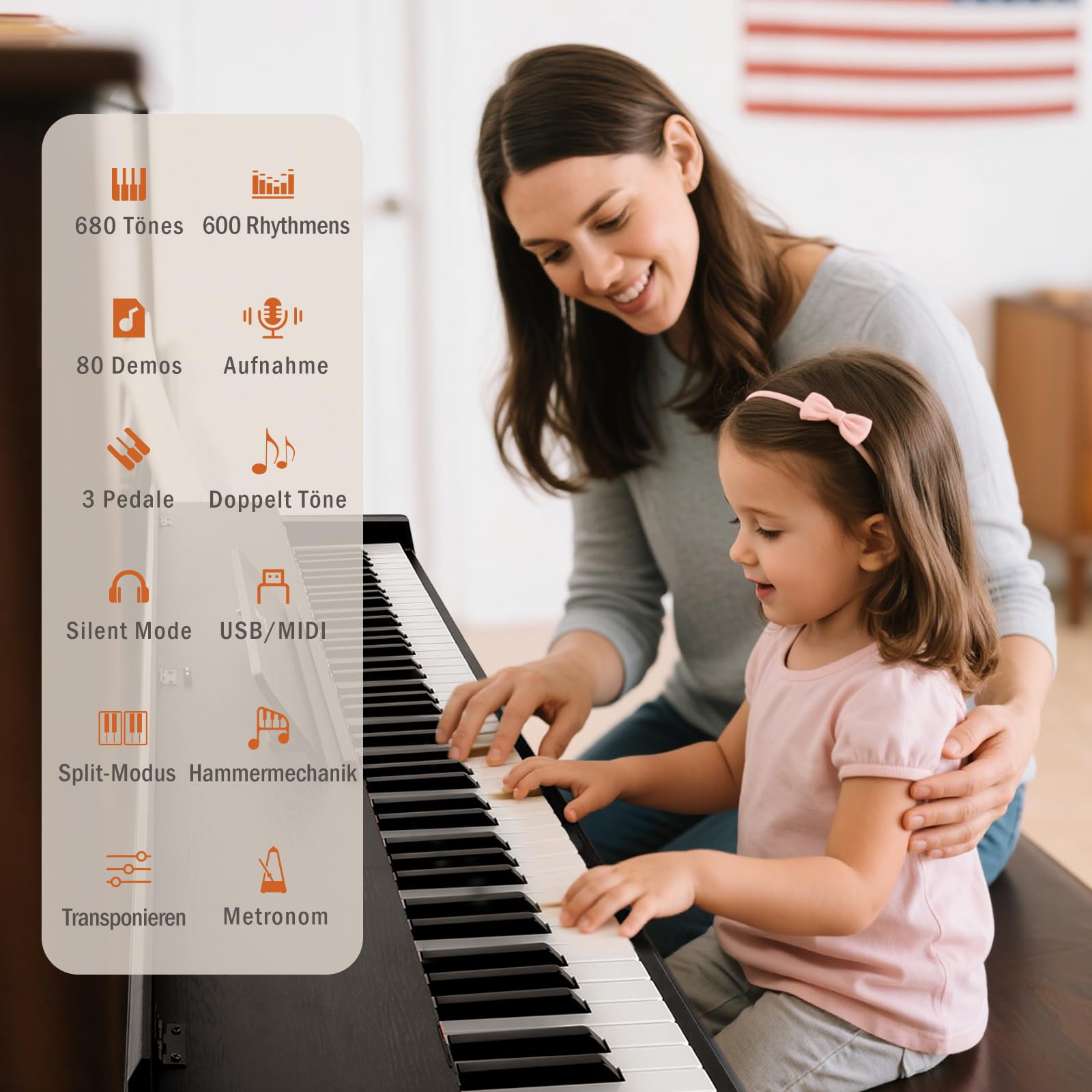 MUSTAR Digital Piano 88 Tasten mit Klavierhocker, E Piano Schwarz mit Hammermechanik, E-Klavier mit 3 Pedale Adapter, 2 Kopfhöreranschluss, Duales Kontrollsystem, USB/MIDI, Klassisch professionell
