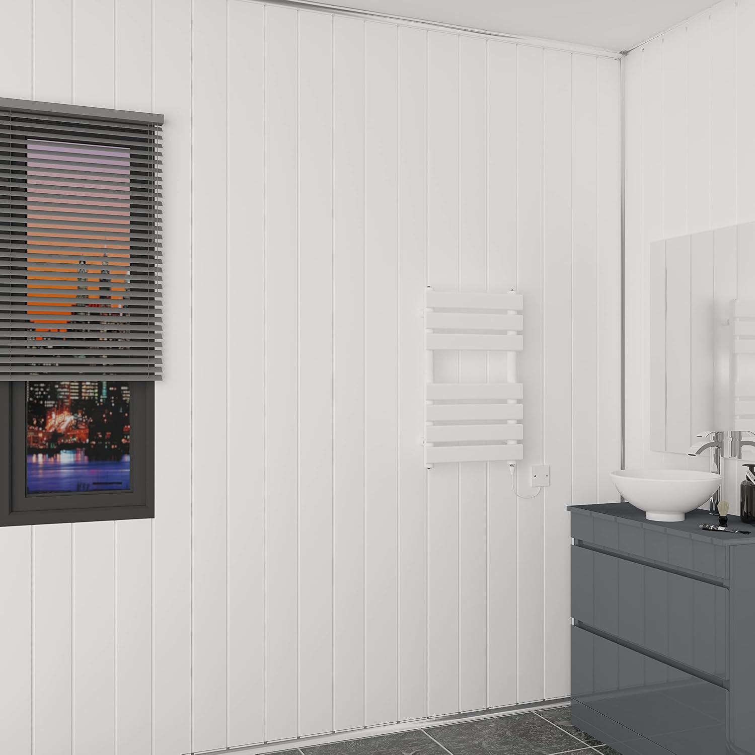 NRG Gloss White 2 White Strip 8mm Thick PVC Bathroom Cladding Shower