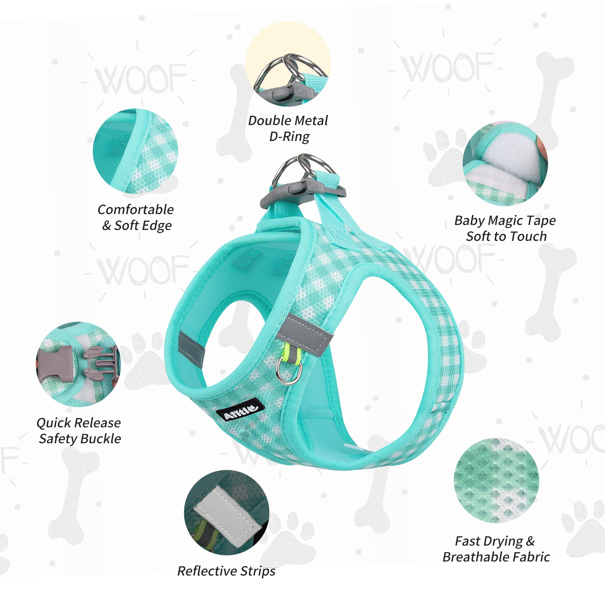 AIITLE No-Pull Pet Harness with a Leash, Plaid Comfort Padded Vest, Step in Dog Harness, Reflective Bands - Image 3