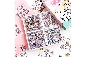 Kawaii Stickers: 100 Sheets of PET Transparent Cartoon Animal Flower Decorative Scrapbook Stickers