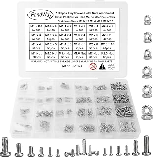 1200-teiliges sehr kleines Schrauben-Set, winzige Mikro-Reparaturschrauben-Muttern, 304 Edelstahl, Mini-Phillips-Kreuzschlitz-Maschinenschraube, Muttern M1, M1,2, M1,4, M1,6, M2, M2,5 für