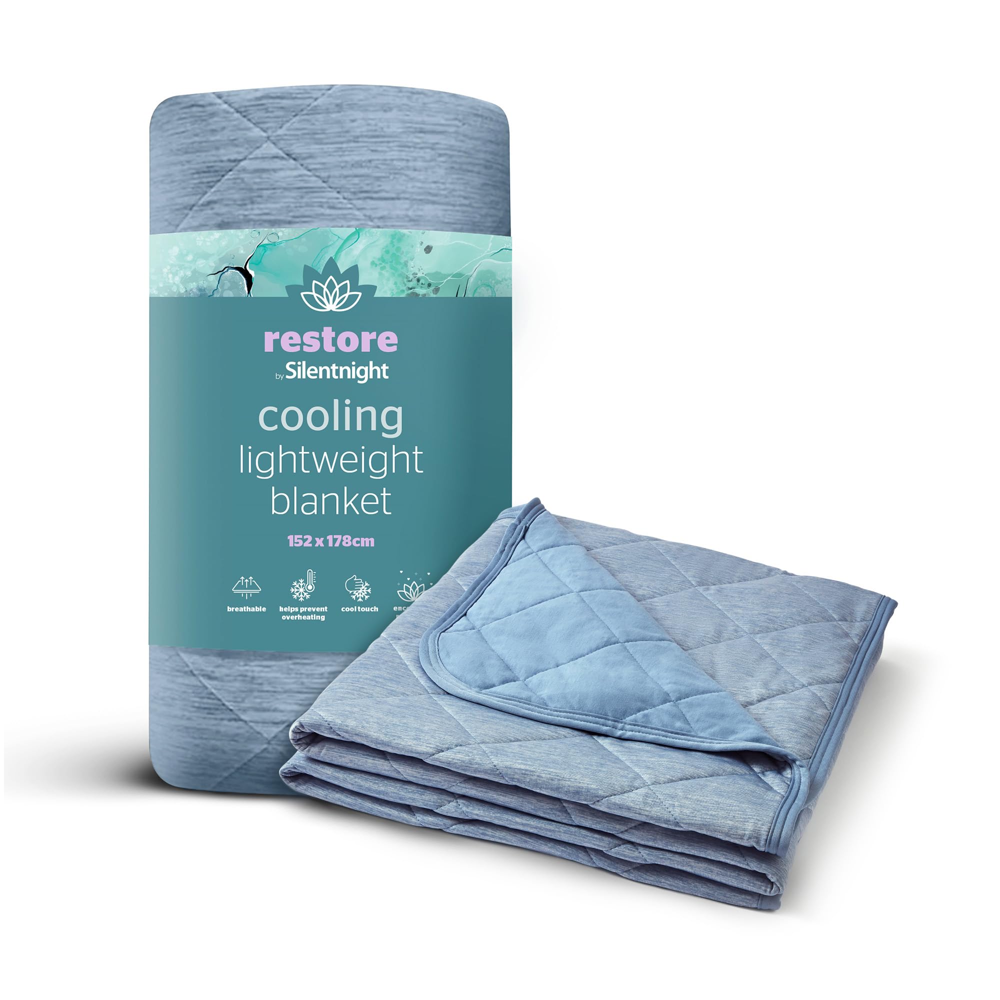 Silentnight Restore Cooling Blanket - Lightweight Comfortable Breathable Cool Summer Blanket for Night Sweats Hot Flushes Menopause - Throw for Sofa & Bed Prevents Overheating - 152x178cm - Blue โ image 1