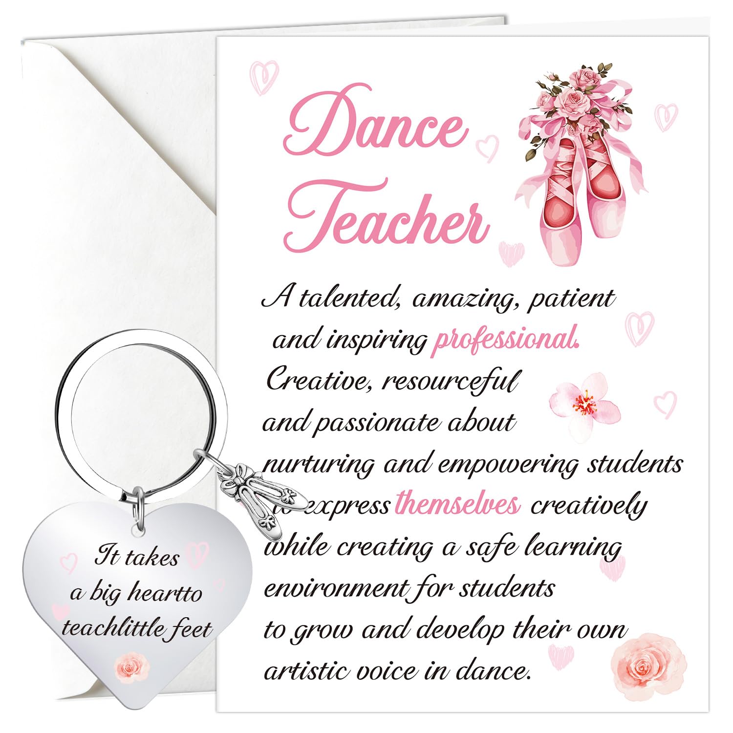 Eiapadeor Thank You Teacher Cards - Dance Teacher Appreciation Gift with Keychains Envelope Thankyou Card