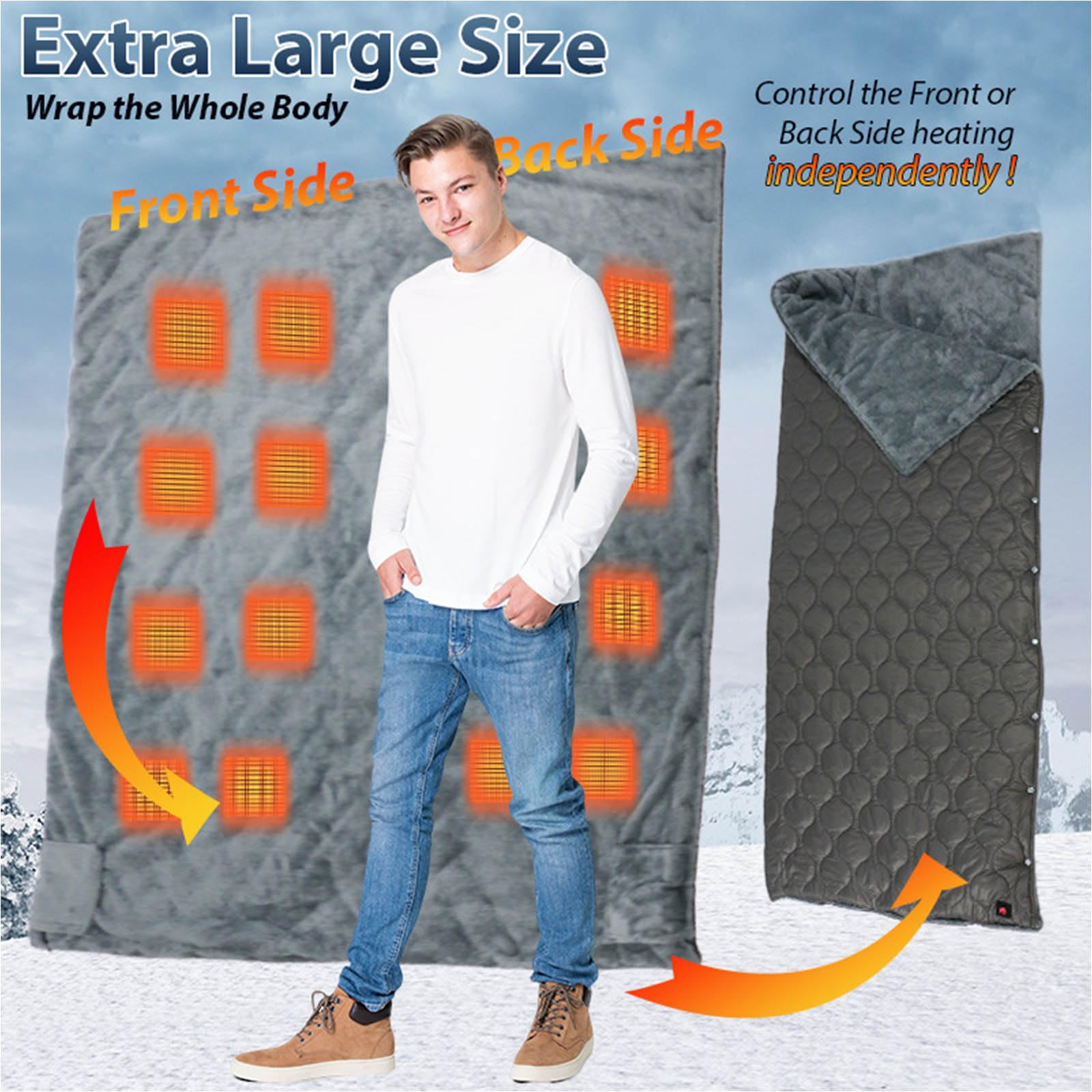 Grande 180x140cm Backpacking Coperta Elettrica USB Propulsiva 3 Configurazione Temperatura Surwarm Sicurezza Impermeabile Travel Addition USB Riscaldato Coperta per Backpacking