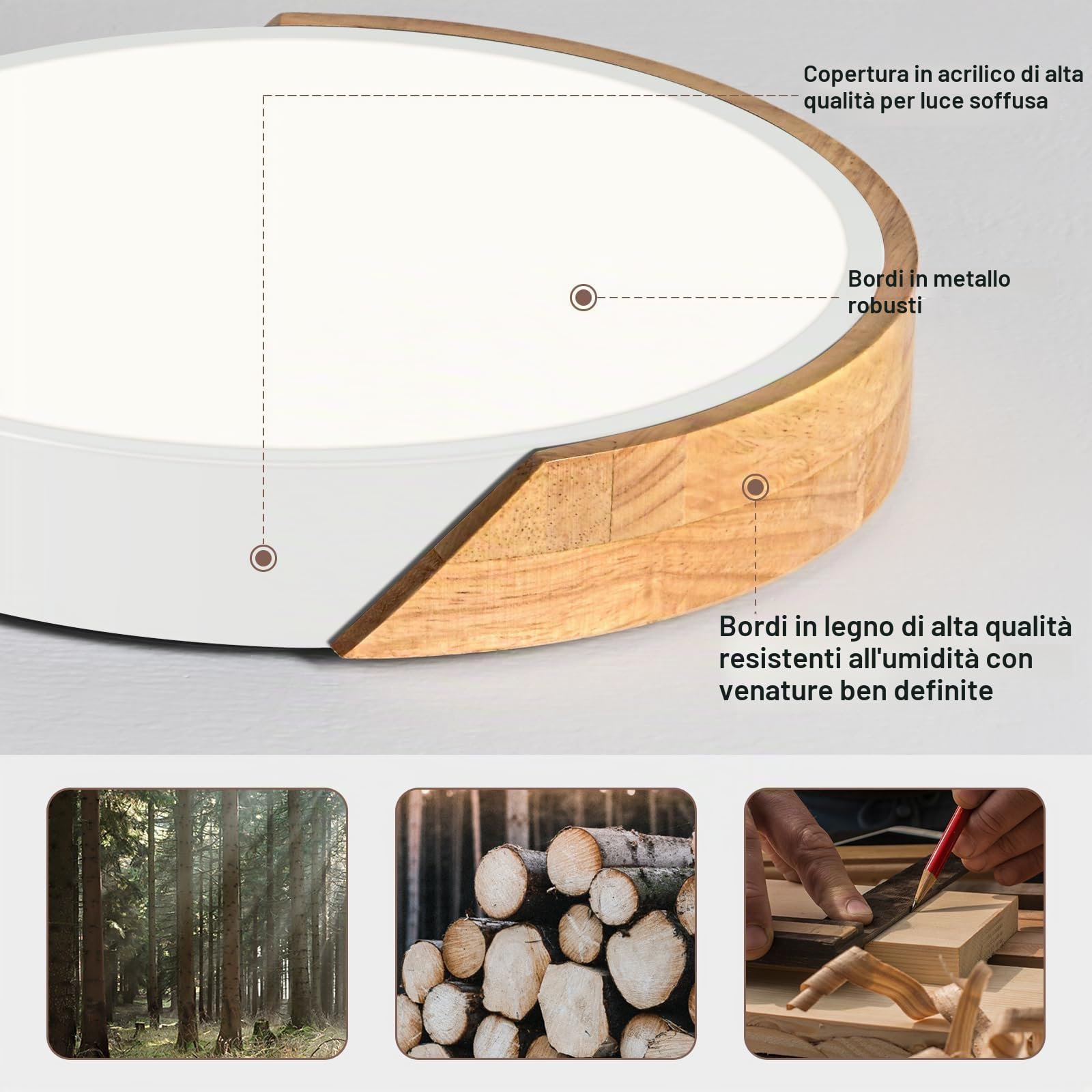 Plafoniera LED Soffitto Legno, Moderna Plafoniera led soffitto Bianco ，30 CM plafoniere da soffitto In Per Soggiorno Camera Da Corridoio Cucina Letto Bagno Soggiorno Balcone Studio(4000K 24W)