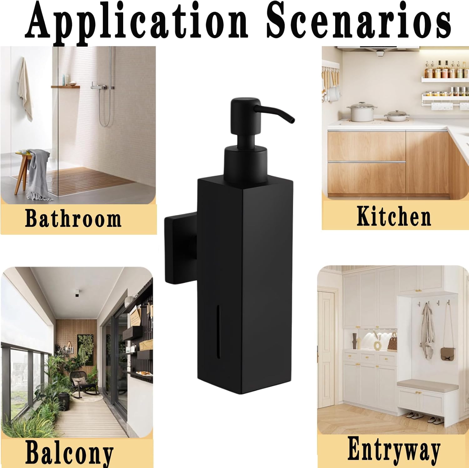 Soap Dispenser, Square Hand Wash Dispenser with Pump, Wall Mounted 304 Stainless Steel Liquid Dispenser for Kitchen Bathroom,Brushed Gold