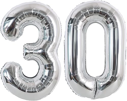 TONIFUL Globos plateados de 40 pulgadas con números grandes con el número 30 de helio, globos de aluminio Mylar con números grandes para fiestas de