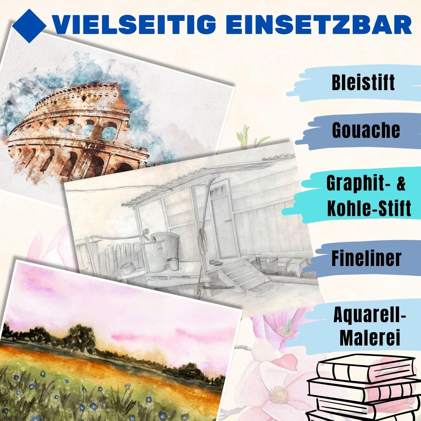 Winsor & Newton 20 vellen professioneel aquarelpapier, 17,8 x 25,4 cm, 300 g /m², fijne korrel, helder natuurlijk wit papier in archiveerbare kwaliteit, vergeelt niet
