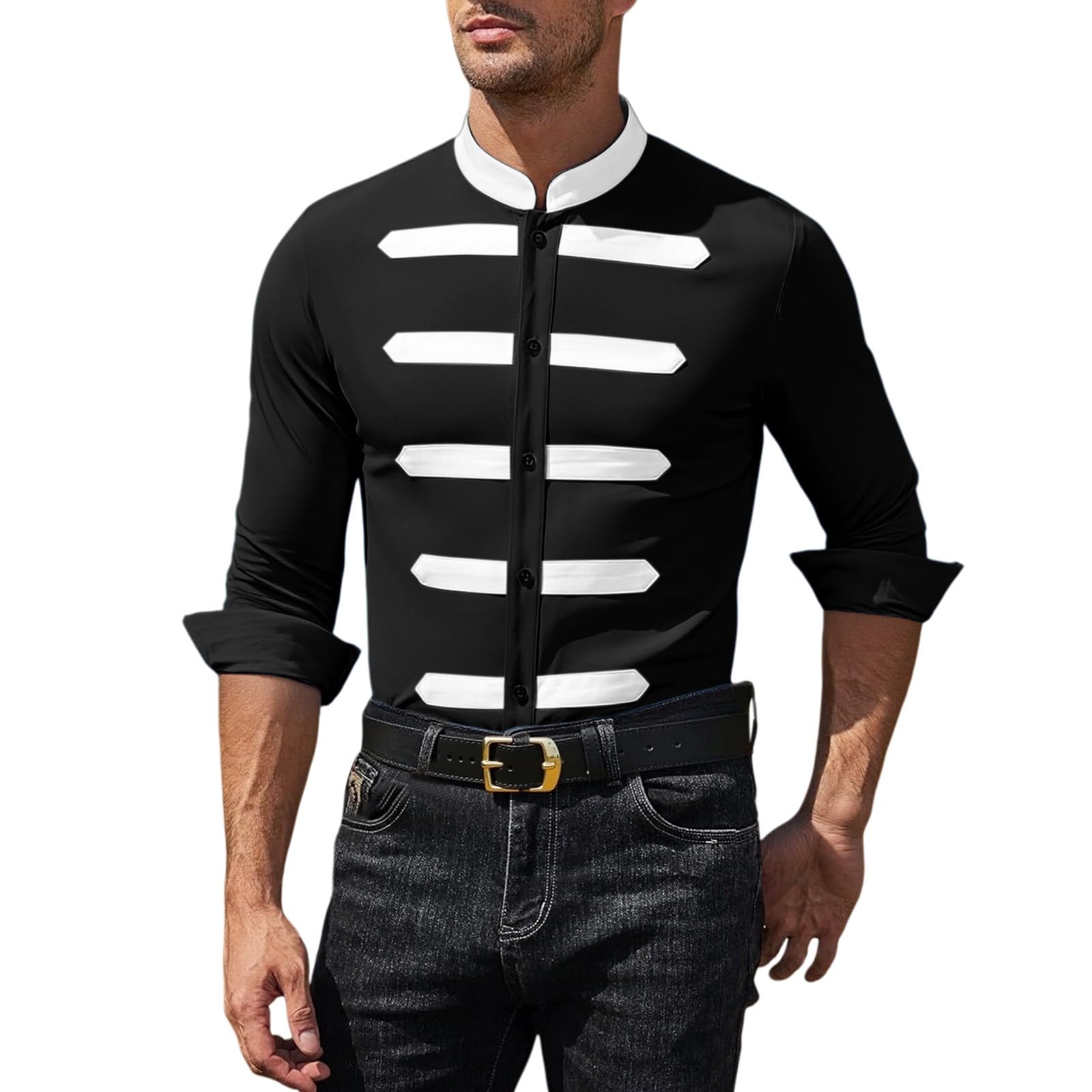 Camicia Henley Uomo Manica Lunga Senza Stropicciature, Tessuto Elastico con Inserti, Taglio Regolare Adatto per Mare, Bowling e Look Casual