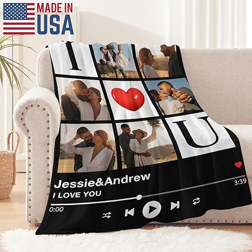 Miniatura 10 de Manta de música personalizada Spotify para parejas, manta personalizada ligera y suave con collage de fotos, regalos de cumpleaños de San Valentín