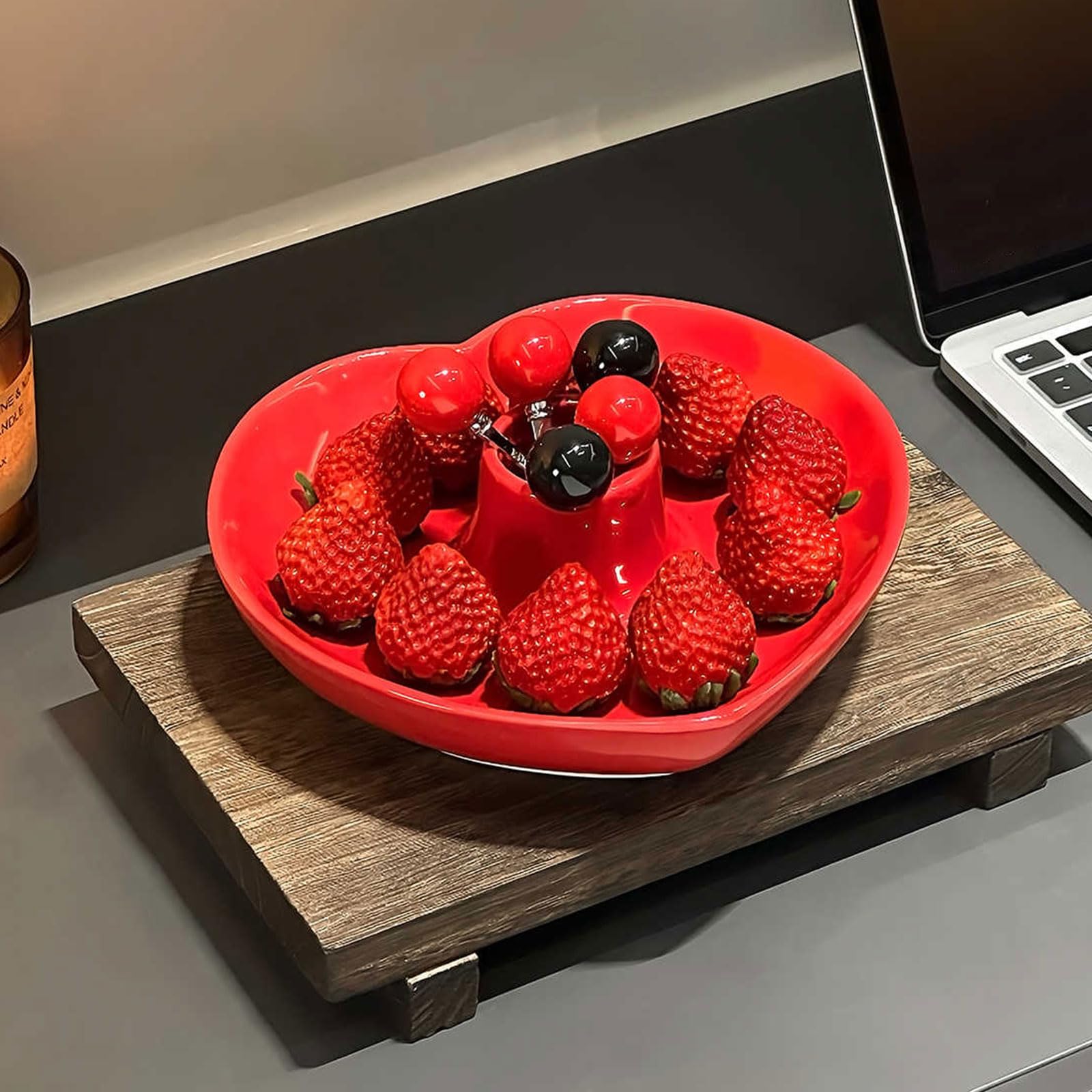 Fourchette à Fruits en Acier Inoxydable avec Bol à Fruits en Forme de Coeur, fourchettes à Dessert et à Salade réutilisables et créatives pour Thé de L'après midi Fête