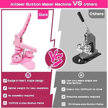 Heart Button Maker Machine DIY Gift, Installation-Free Button Maker Press Machine, Pin Button Making Machine with Free 100 Sets Heart Button Making Supplies & Circle Cutter & Magic Book(Green) (Pink)