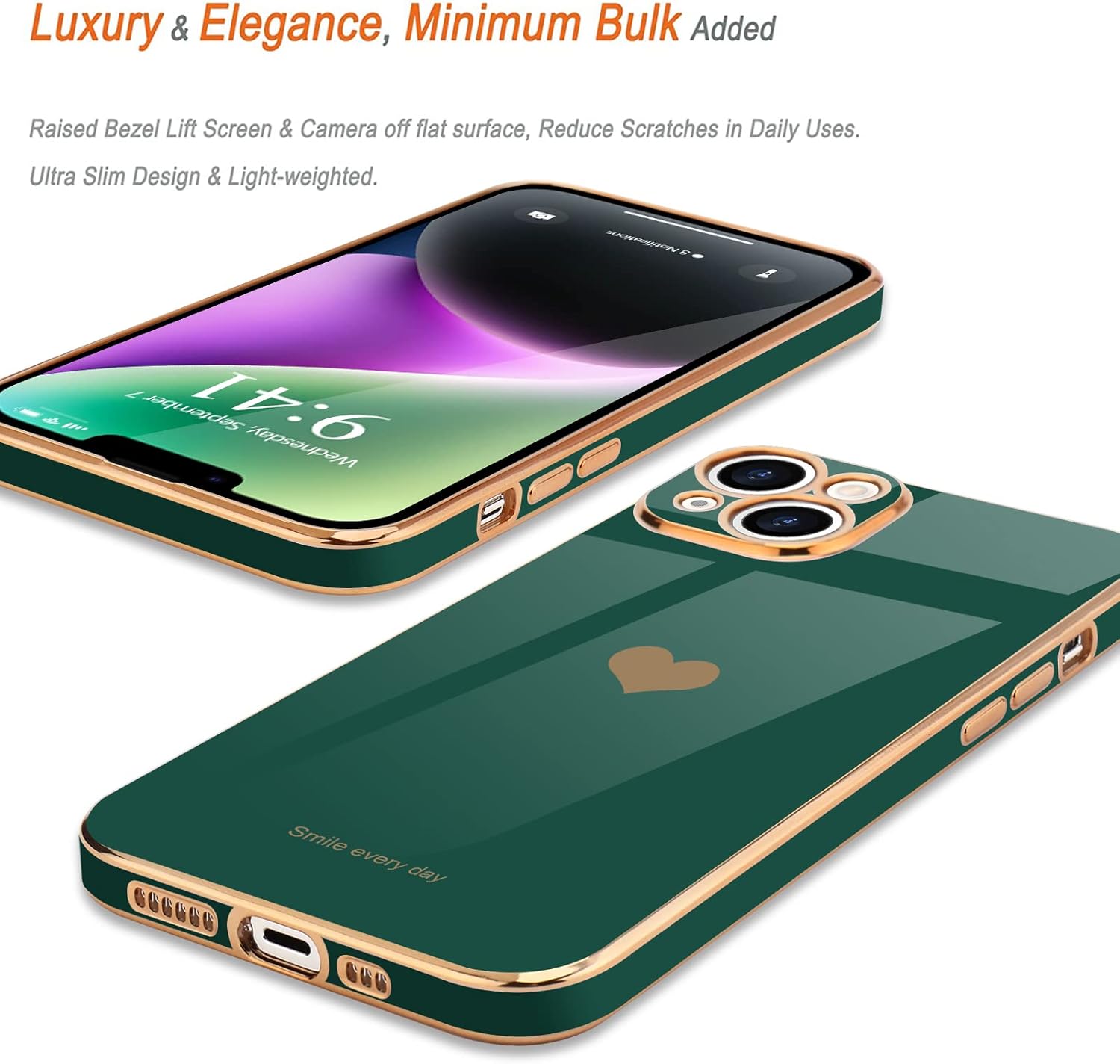 Teageo for iPhone 14 Case Cute Heart Pattern for Women Girls Slim Luxury Bling Plating Soft TPU Anti-Scratch Shockproof Bumper Phone Case for iPhone 14 - Image 5