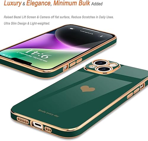 Miniatura 4 de Teageo Funda para iPhone 14 para mujeres y niñas, diseño de corazón de amor, chapado de lujo, cubierta trasera suave, protección completa de la