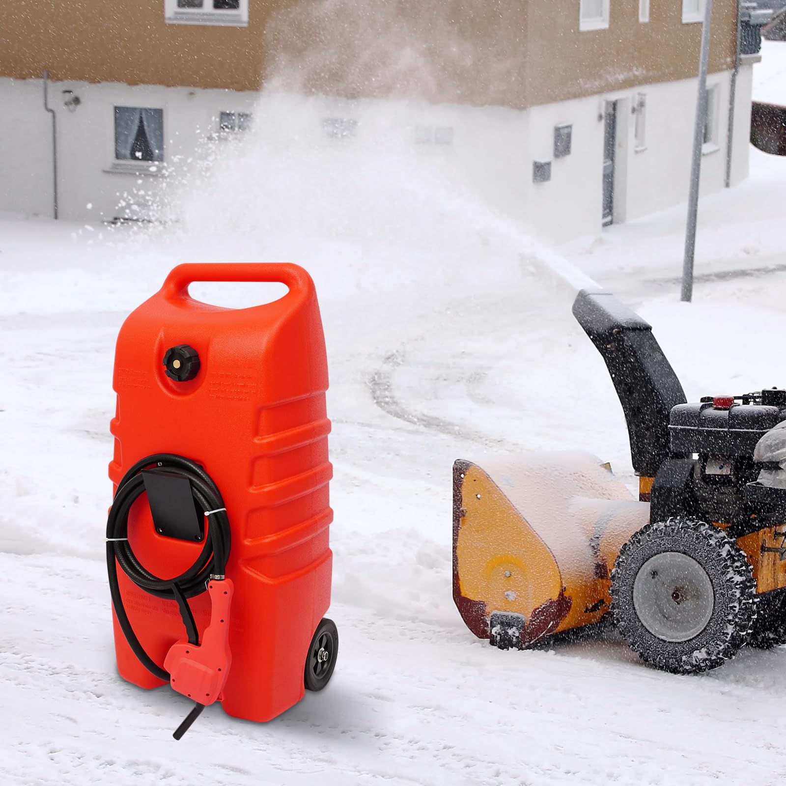 Chariot de carburant 53 l avec pompe, pistolet de distribution, vanne d'arrêt et tuyau flexible, bidon d'essence mobile en polyéthylène haute densité rouge, réservoir de carburant portable pour