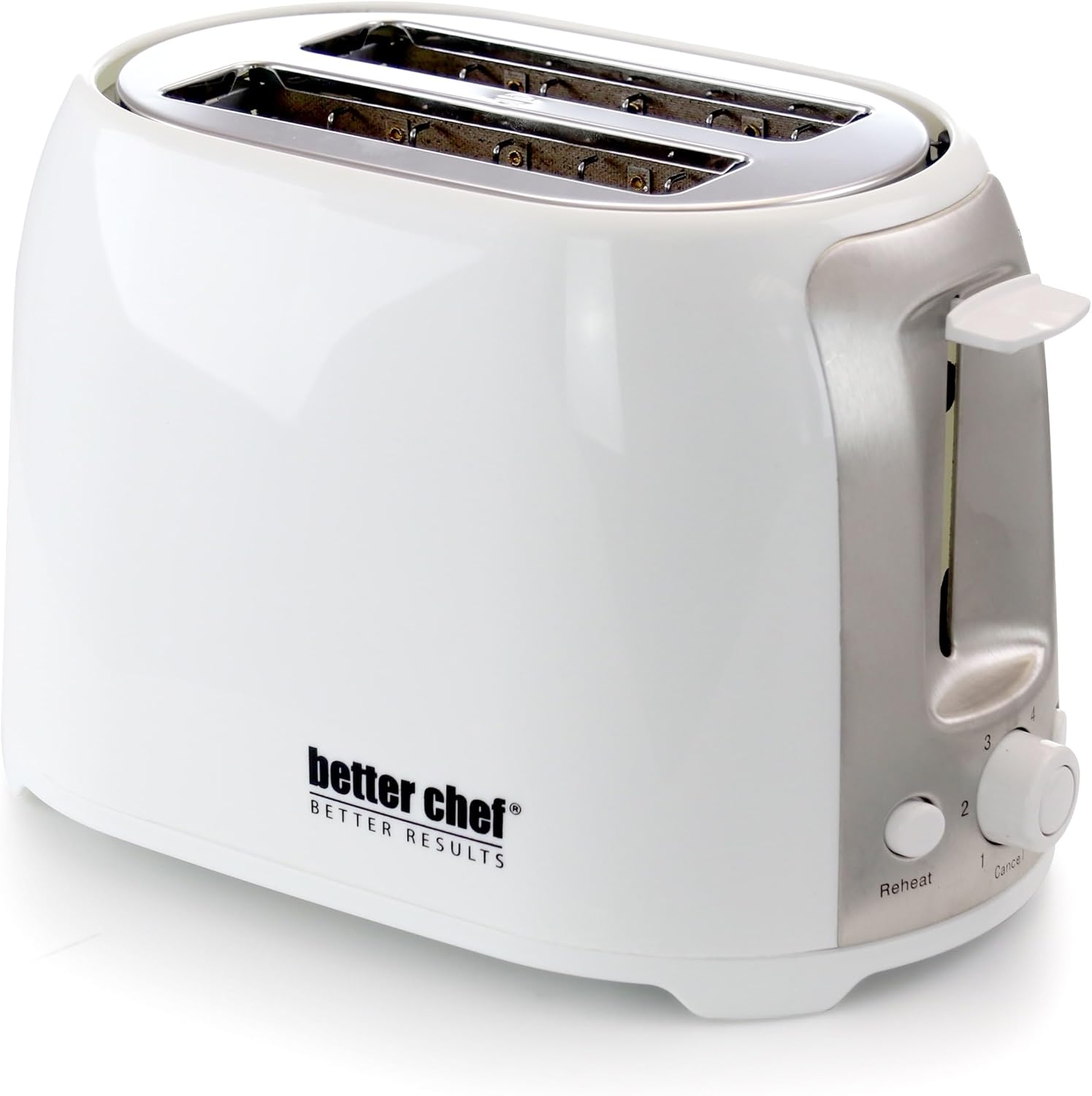Better Chef 2-Slice Toaster | Wide-Slot | Cool Touch | Reheat & Defrost | Brushed Stainless Trim (White)
