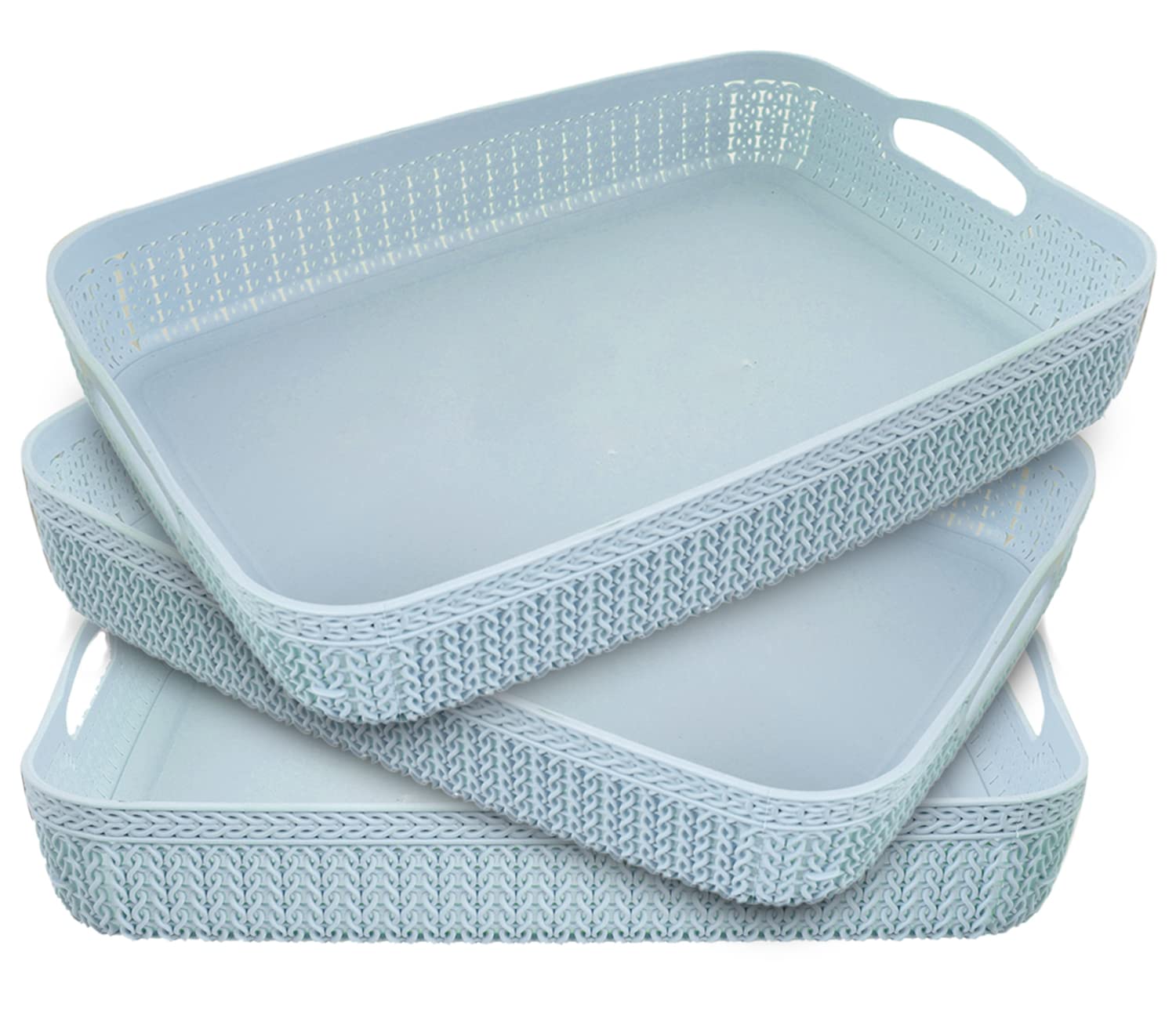 Kuber Industries Q-4 Designerski plastikowy kosz do przechowywania owoców, warzyw, czasopism, kosmetyków, artykułów piśmienniczych, opakowanie 3 szt., niebieski - 50KM01576