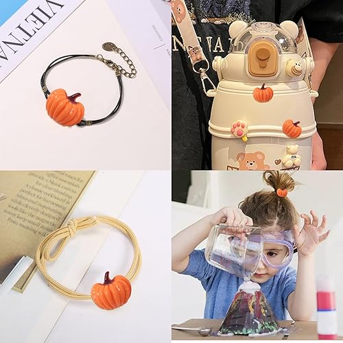 Miniatura 5 de Honbay 80 dijes de resina de calabaza de otoño con parte trasera plana, lindos dijes de limo de calabaza, adornos de resina con temática de otoño,