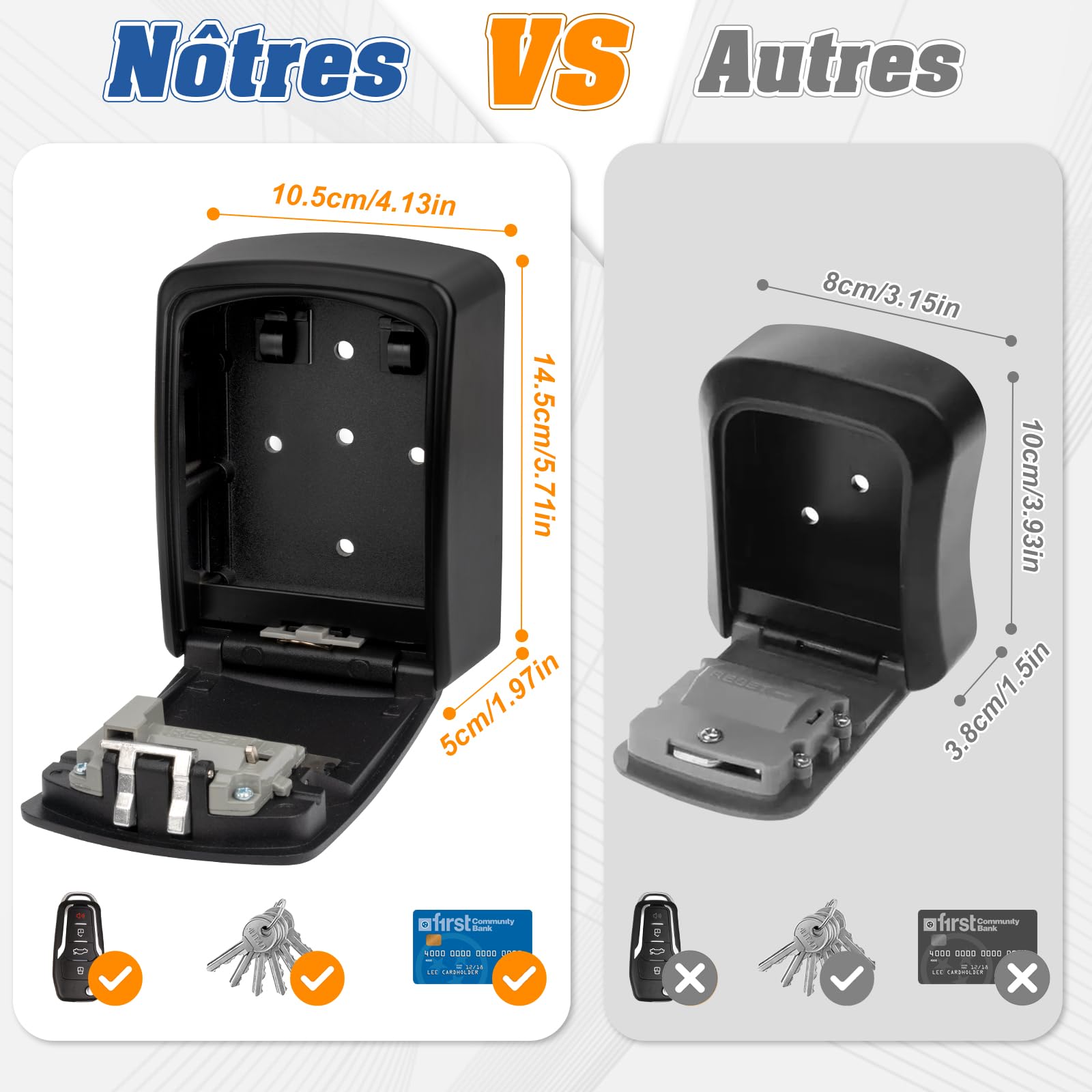 Boite à Clé Sécurisée, Supérieur Grand Clés Boîte, Coffre à Clé avec Code Numérique à 4 Chiffres, Boite a Clef Mural Sécurisé pour Intérieur Extérieur Maison Bureau Garage École Gymnase (Noir)
