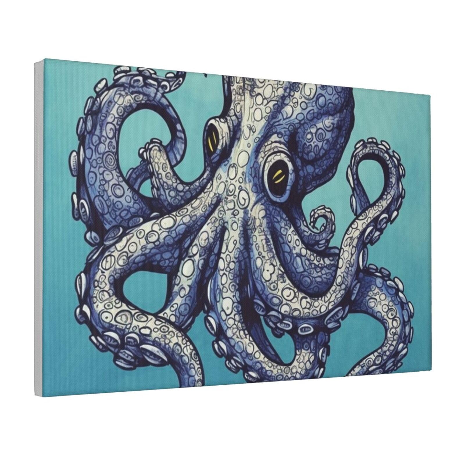 Framed Wall Art for Living Room Art Work, Octopus Design Picture Prints Modern Office Wall Paintings Poster Aesthetic Wall Decorations for Home Decor Ready To Hang 8"x12"