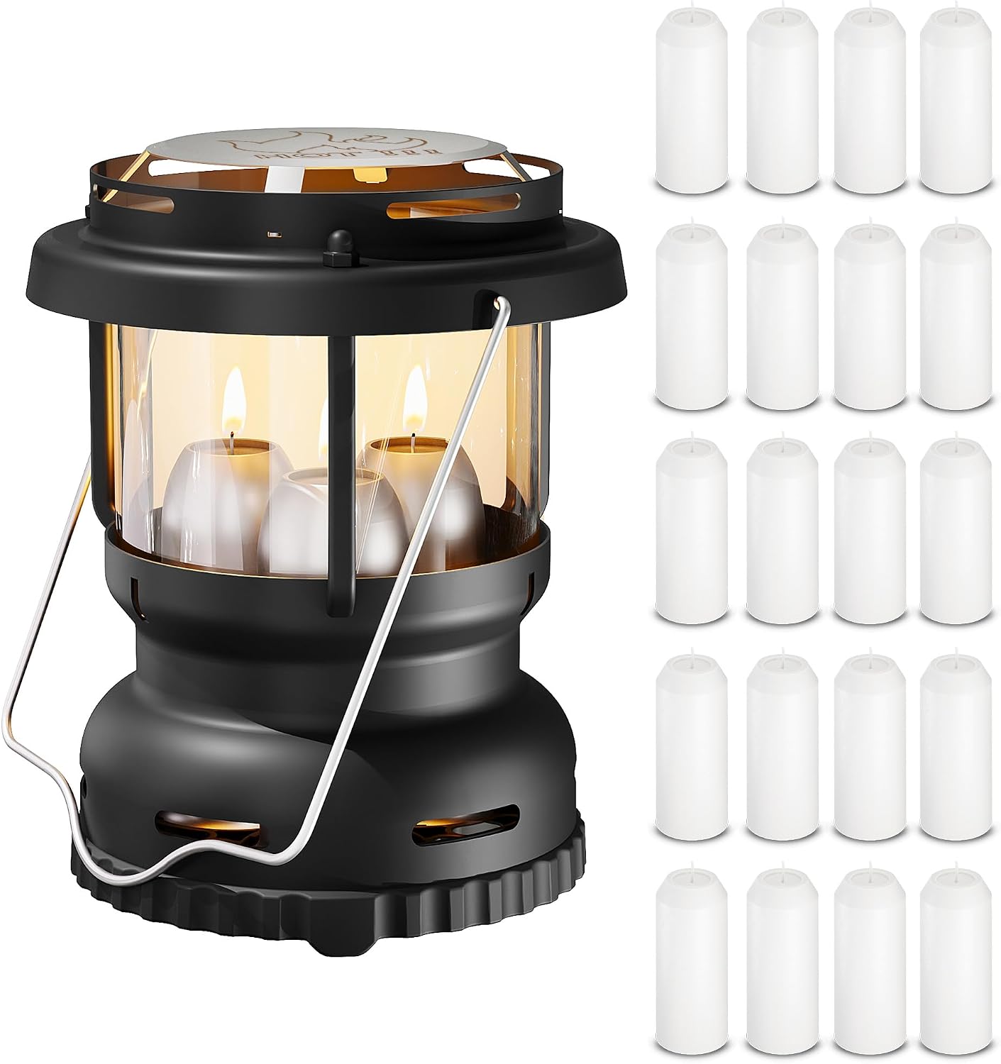 3Wick Black Candle Lantern + 20 Notch-Head Candles