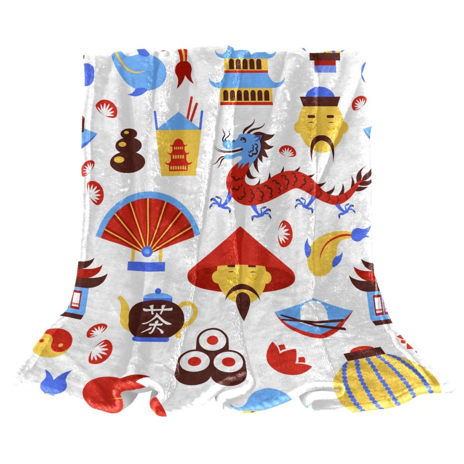 Couverture polaire légère dragon chinois pour cocooning et soirées sur le canapé