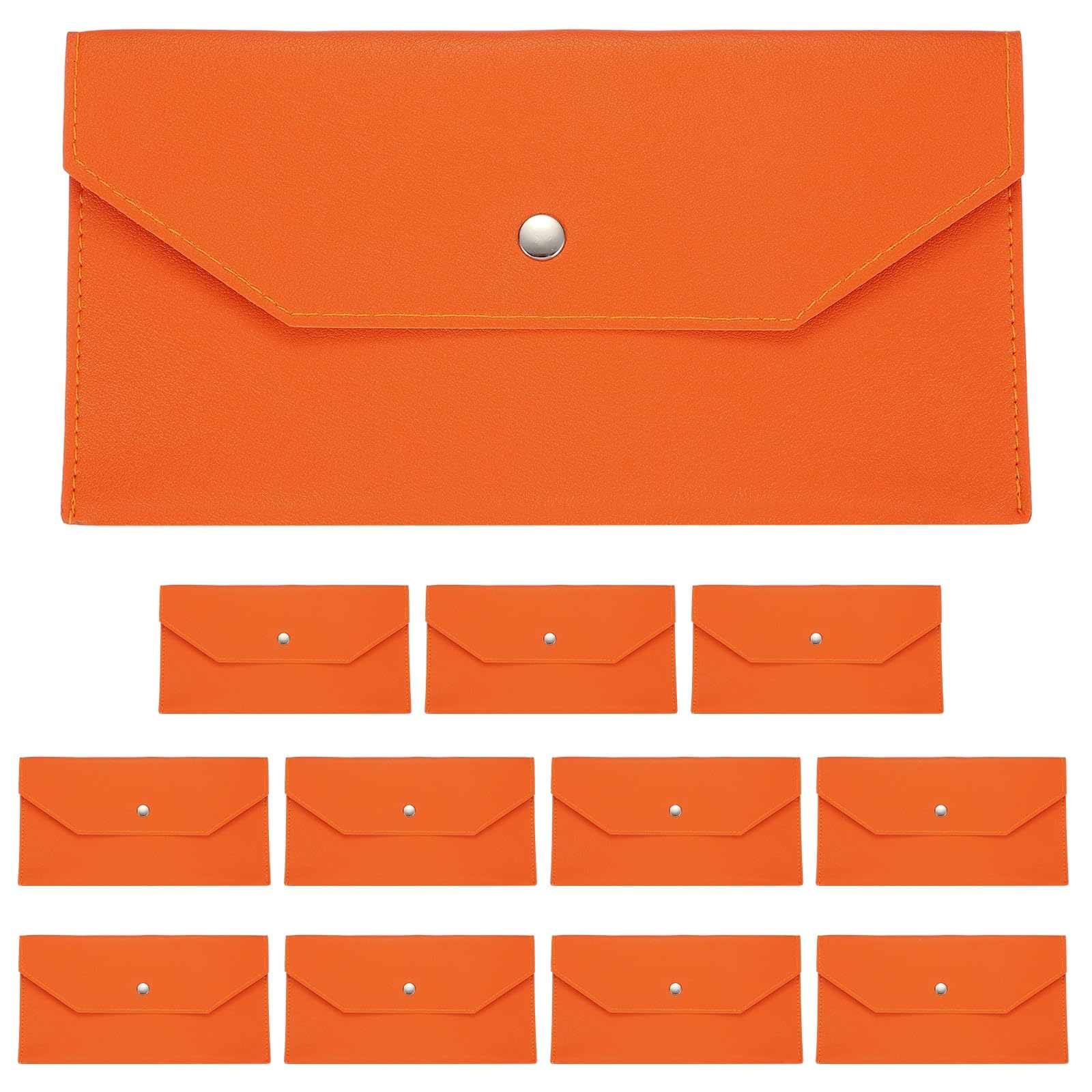 PATIKIL 12Pcs PU Leather Envelope Wallet Card, Reusable Money Pouch Small Leather Organizer Pouch for Women Men Travel,Orange